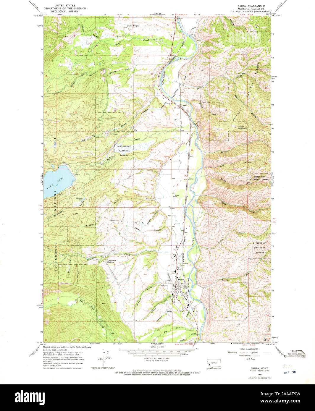 USGS TOPO Map Montana MT Darby 263307 1964 24000 Restauro Foto Stock