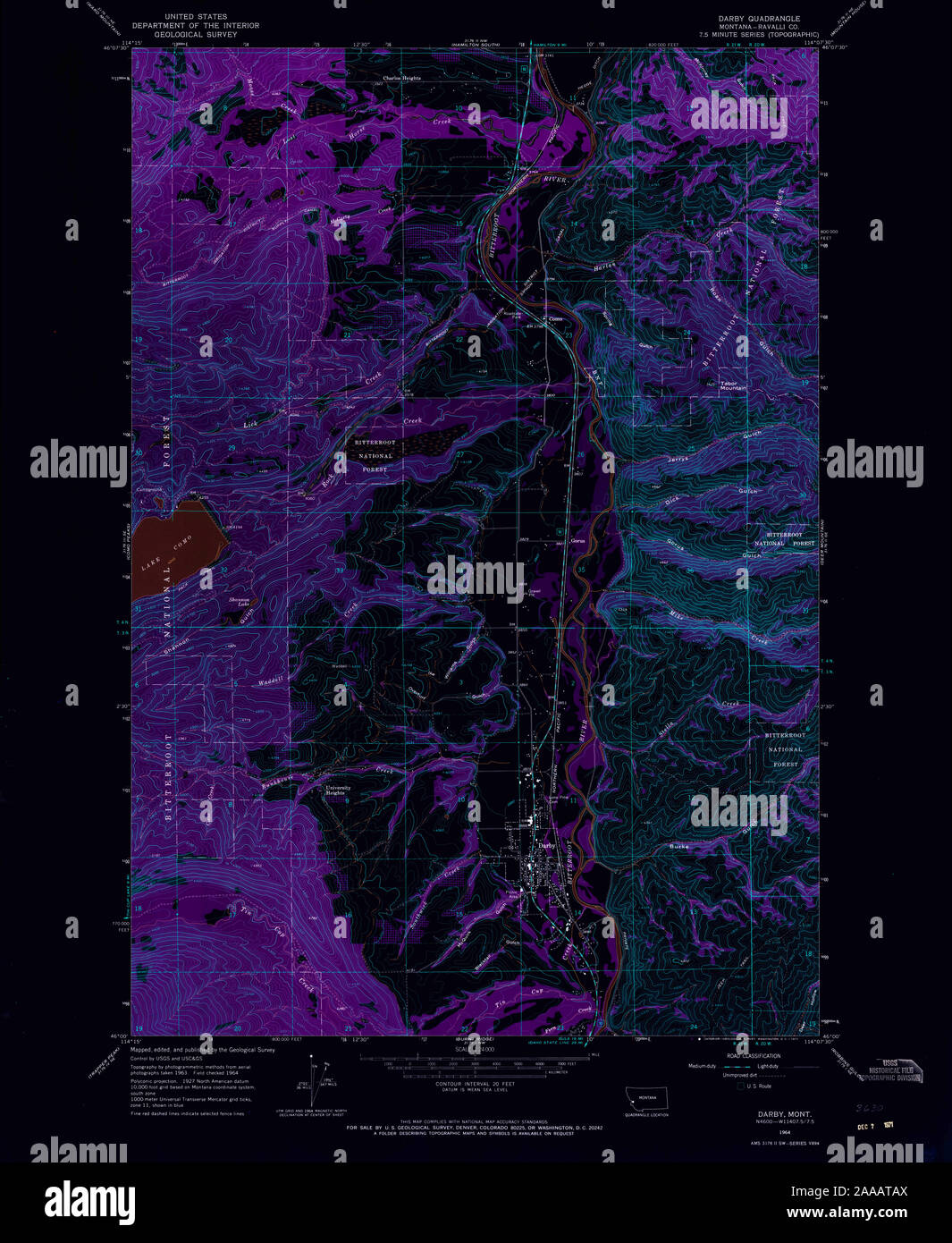 USGS TOPO Map Montana MT Darby 263307 1964 24000 Restauro invertito Foto Stock