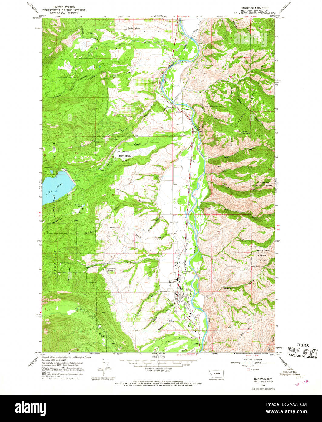 USGS TOPO Map Montana MT Darby 263308 1964 24000 Restauro Foto Stock