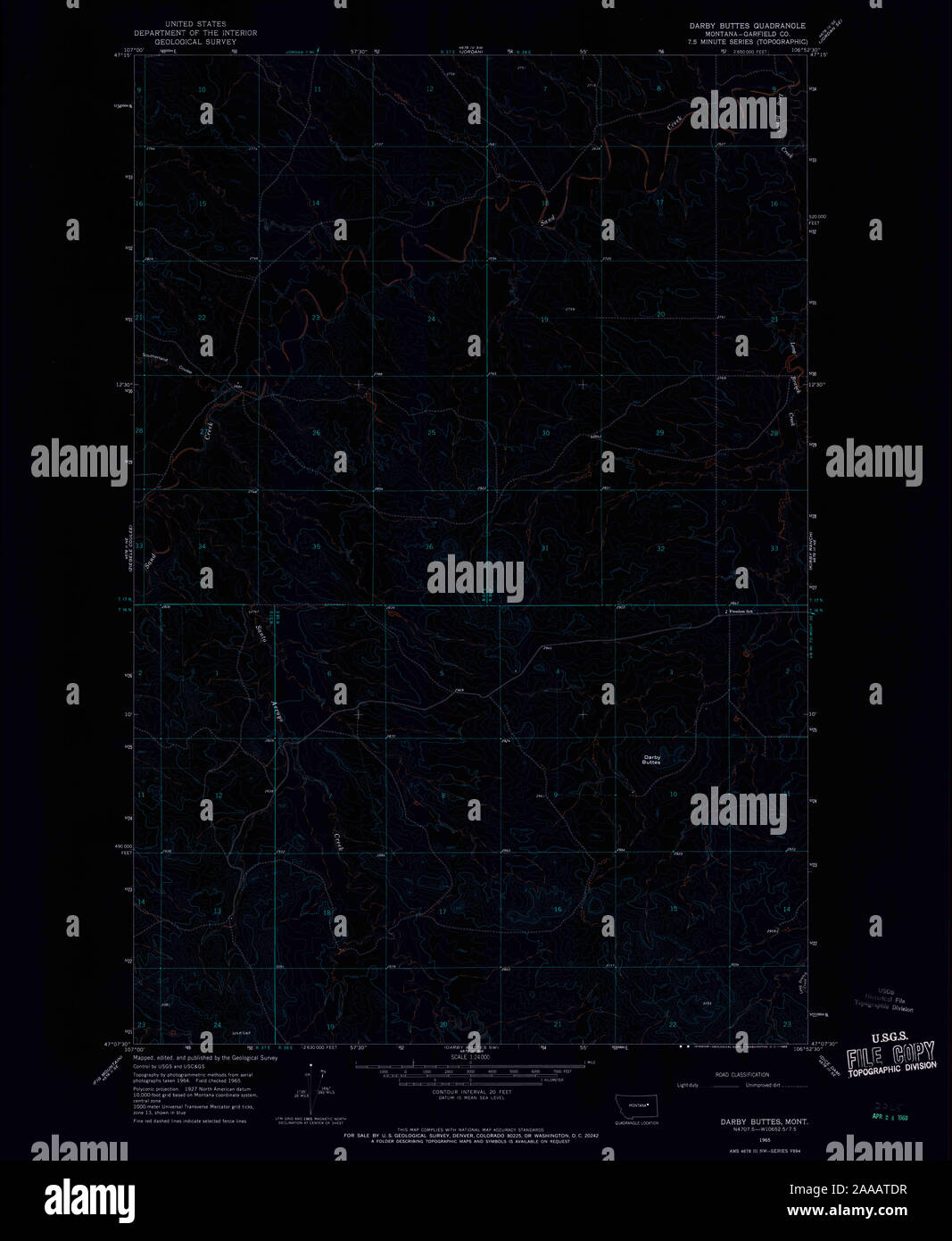 USGS TOPO Map Montana MT Darby Buttes 263310 1965 24000 Restauro invertito Foto Stock