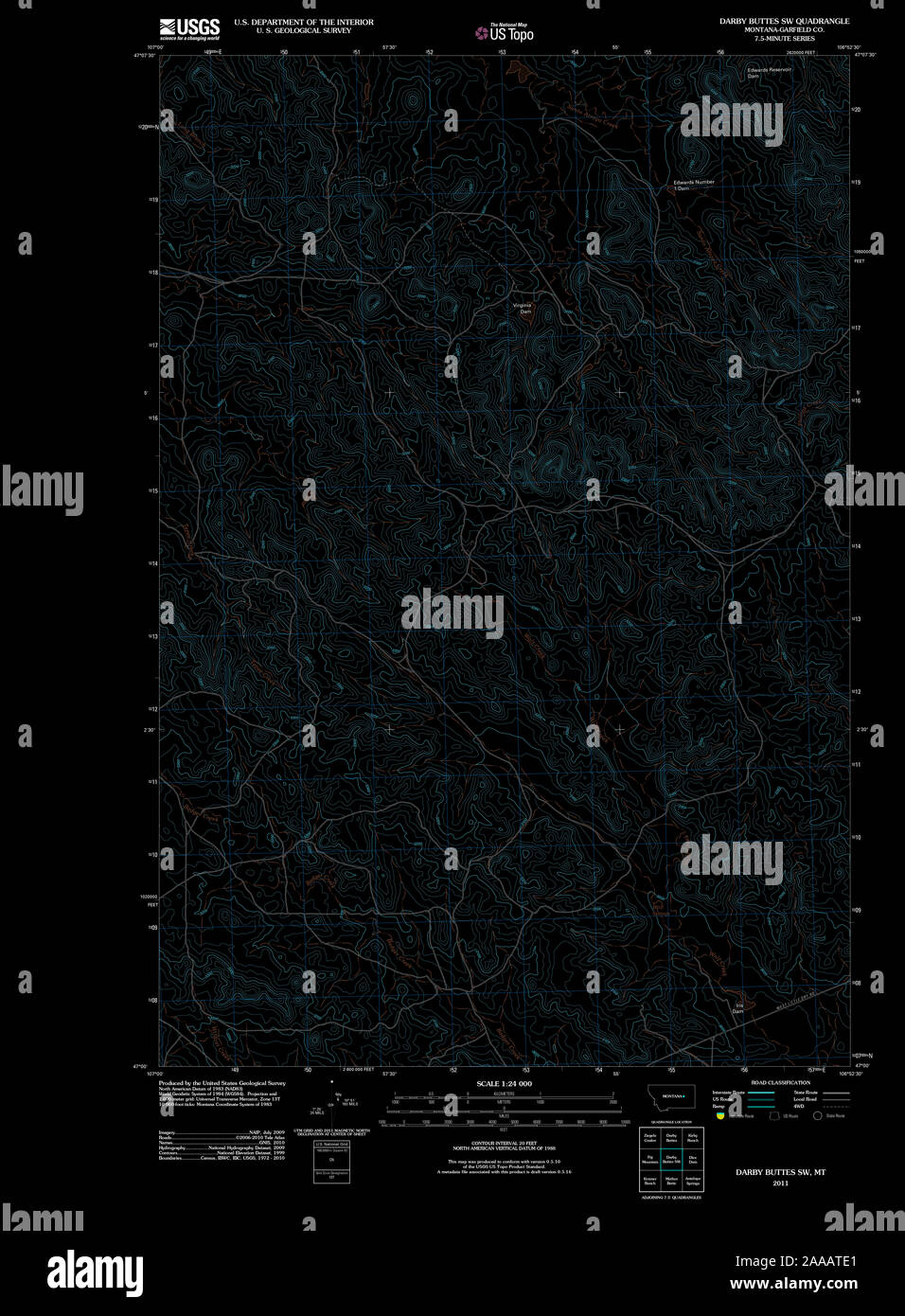 USGS TOPO Map Montana MT Darby Buttes SW 20110620 TM restauro invertito Foto Stock
