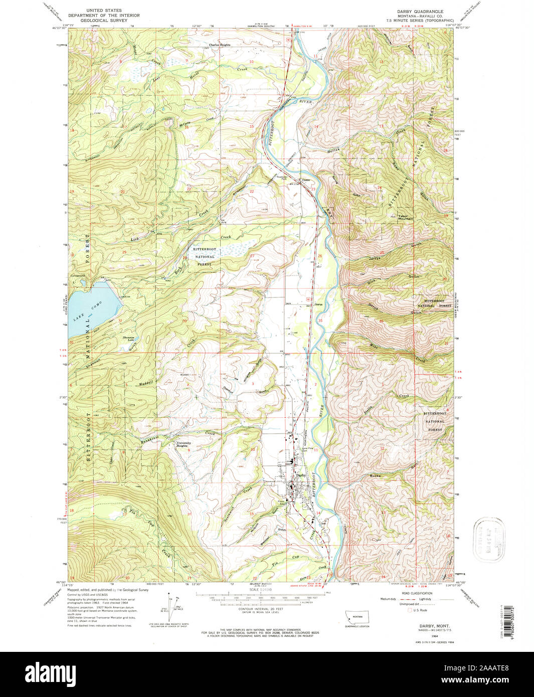 USGS TOPO Map Montana MT Darby 263309 1964 24000 Restauro Foto Stock