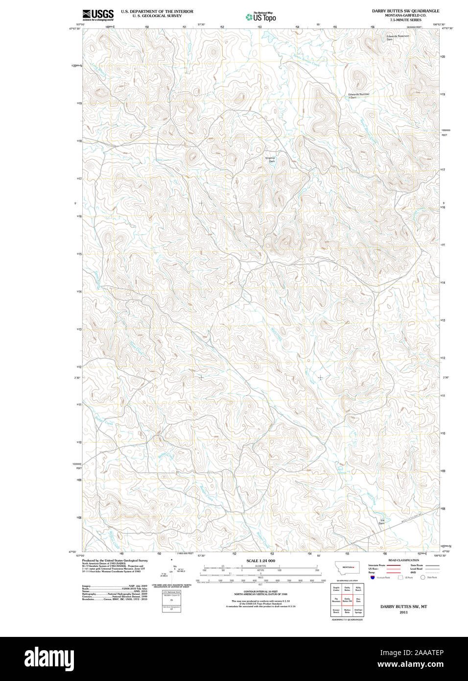 USGS TOPO Map Montana MT Darby Buttes SW 20110620 TM il restauro Foto Stock