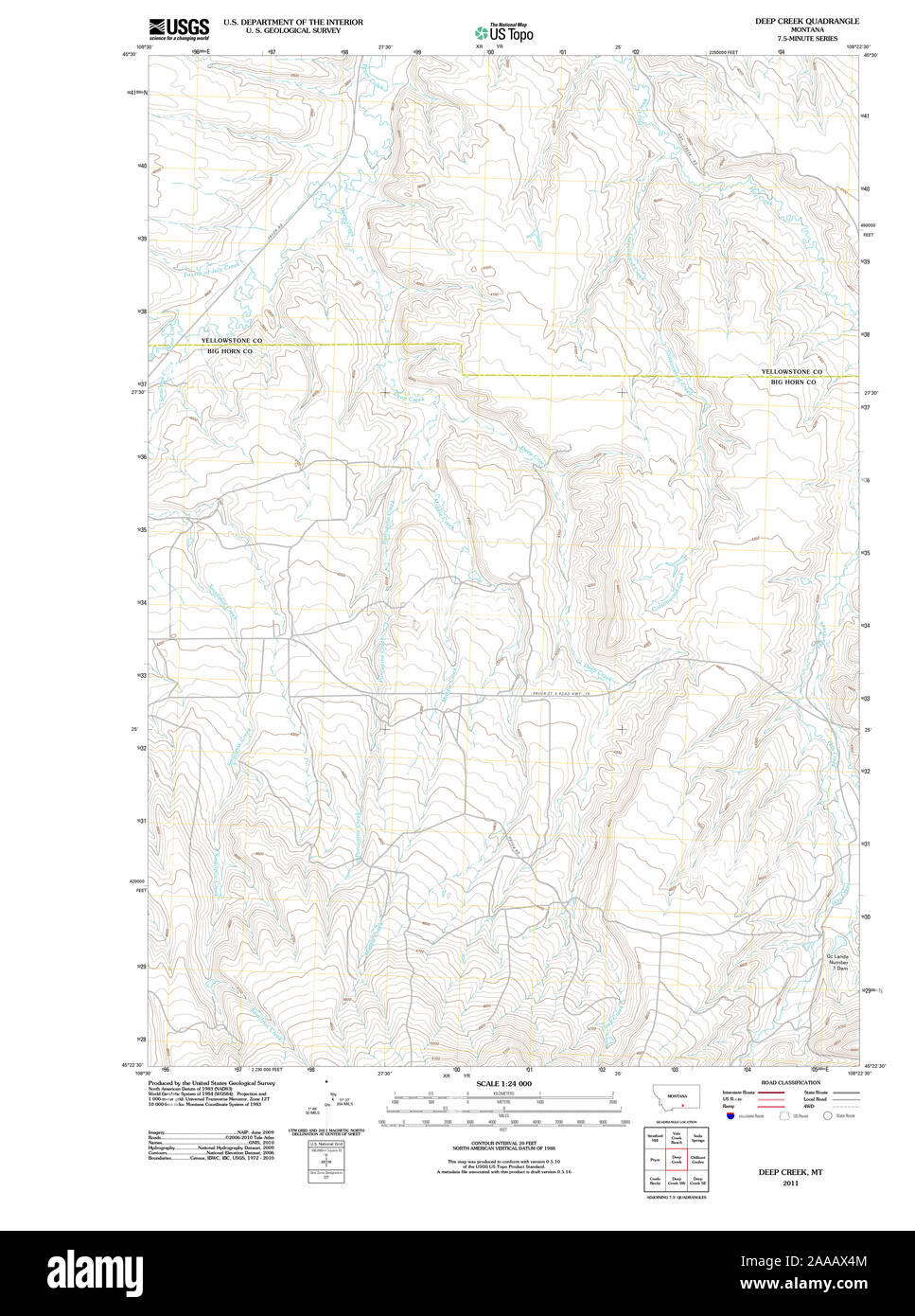 USGS TOPO Map Montana MT Deep Creek 20110517 TM il restauro Foto Stock