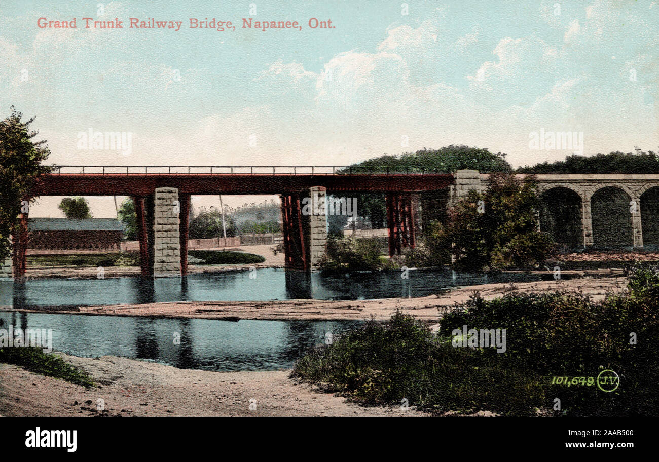 Grand Trunk Railway Bridge, Napanee Ontario Canada, vecchia cartolina Foto Stock
