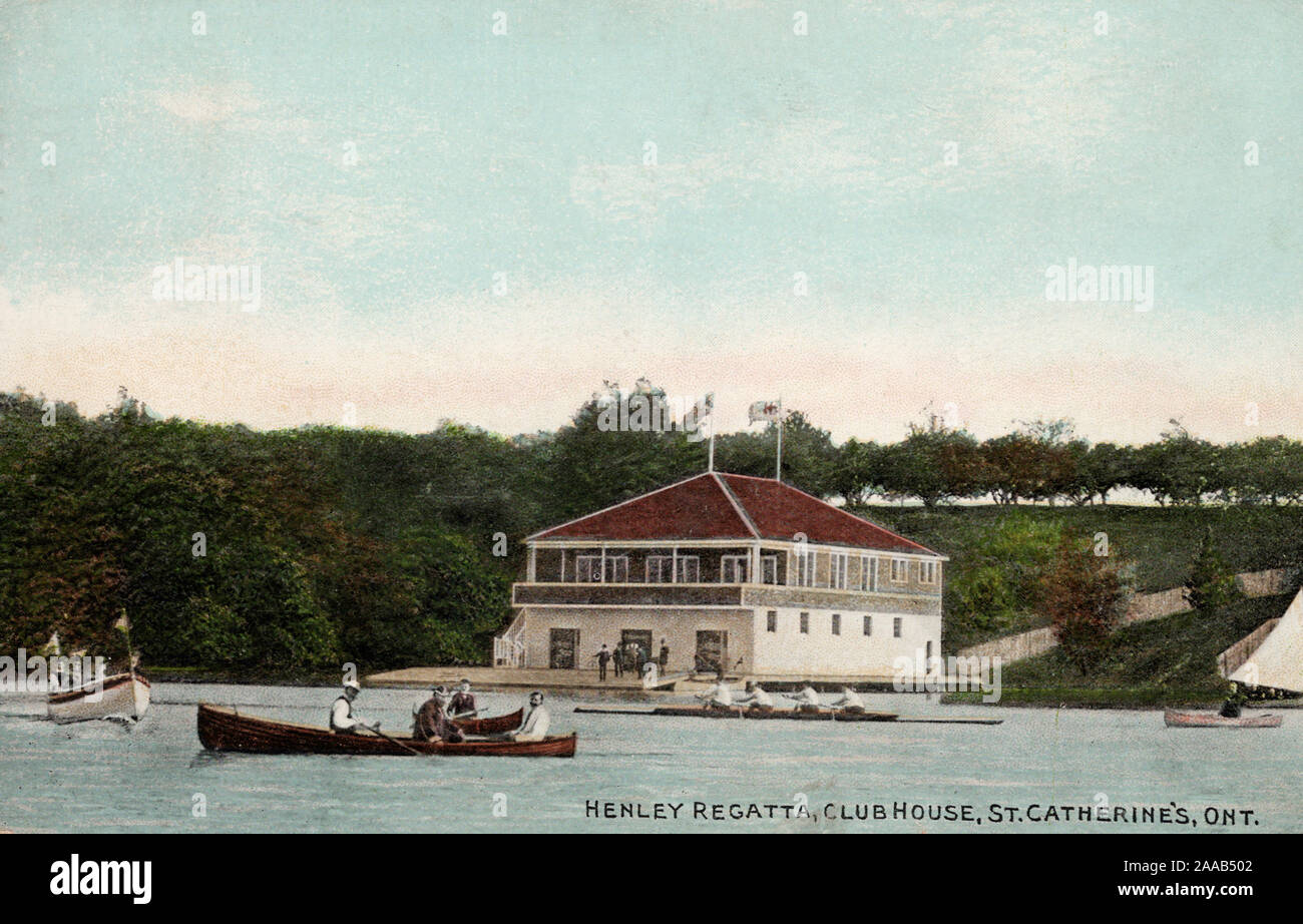 Henley Regatta Clubhouse, St. Catharines Ontario, vecchia cartolina. Foto Stock