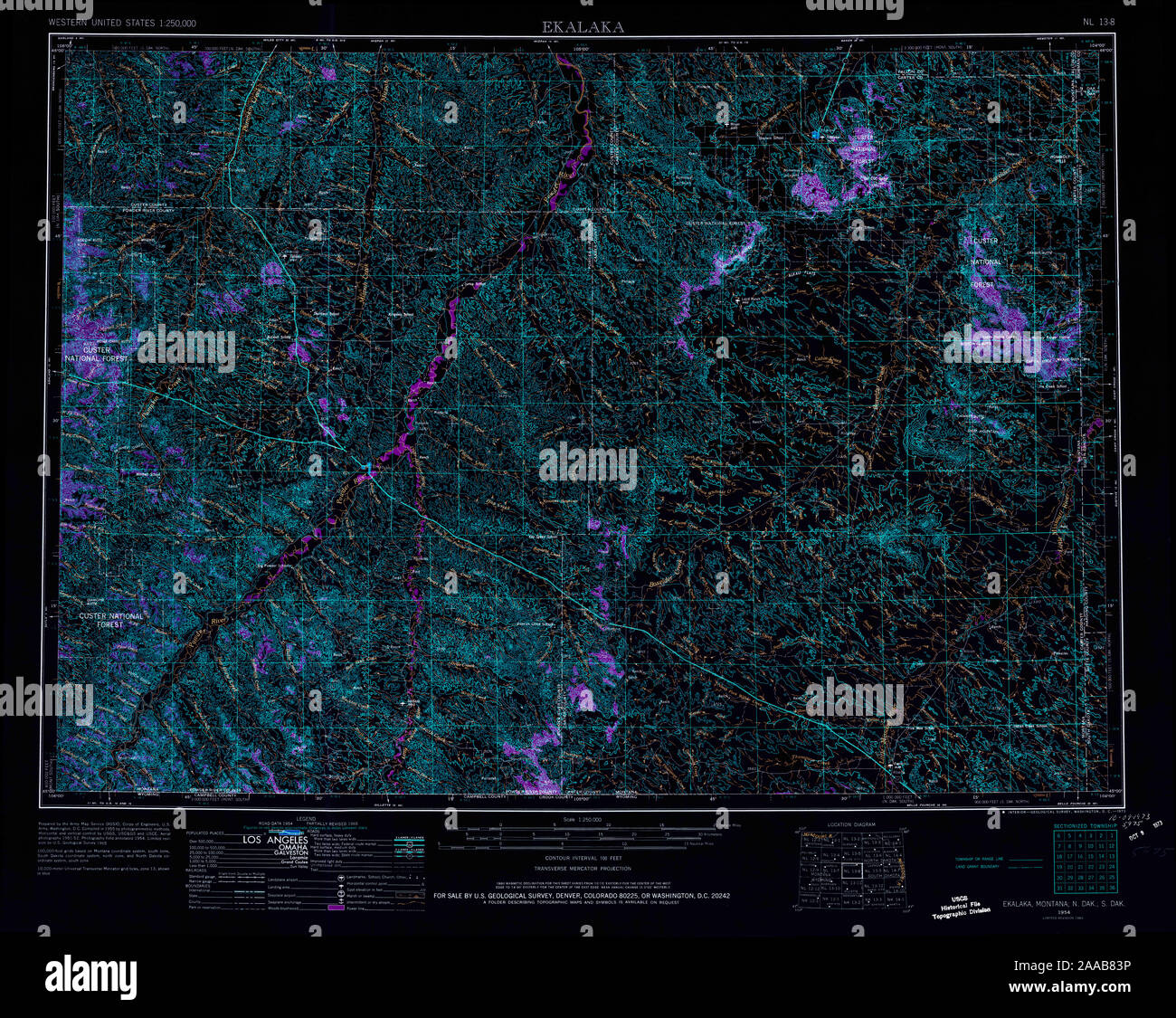 USGS TOPO Map Montana MT Ekalaka 268711 1954 250000 Restauro invertito Foto Stock