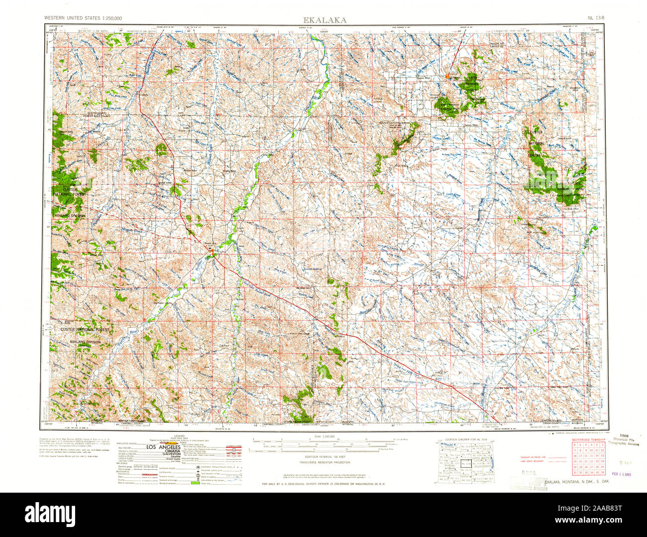 USGS TOPO Map Montana MT Ekalaka 268710 1965 250000 Il restauro Foto Stock