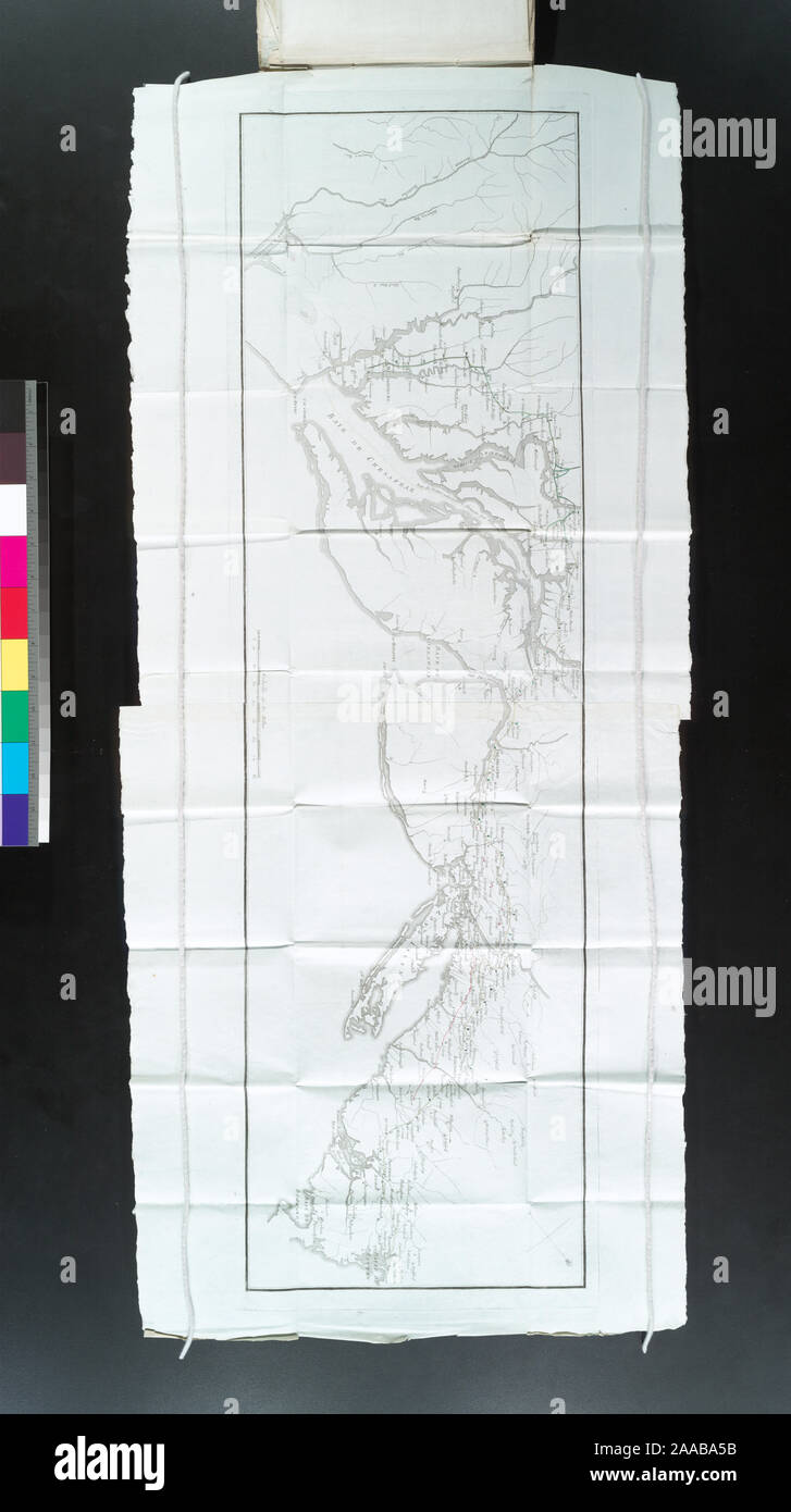 Pezzi parenti a la guerre de l'Amhrique angloise: 36 p. al fine di v. 4. Copia nella mappa Div. 97-6457: Lawrence H. raccolta di macellazione. Lawrence H. macellazione ; raccolta 3023. Dotazione nazionale per le discipline umanistiche concessione per l'accesso a Mappe precoce del medio Atlantico. Il tasto mappa del percorso di marzo del Comte de Rochambeau's esercito dalla Provvidenza, R.I., a Yorktown, Virginia, e il ritorno da marzo a Boston. Lawrence H. raccolta alla macellazione ; 247. Orientata con il nord in alto a destra. Titolo basato su LC titolo per una MS. La versione della mappa.; Côte de York-città à Boston : marche de l'Armée. Foto Stock
