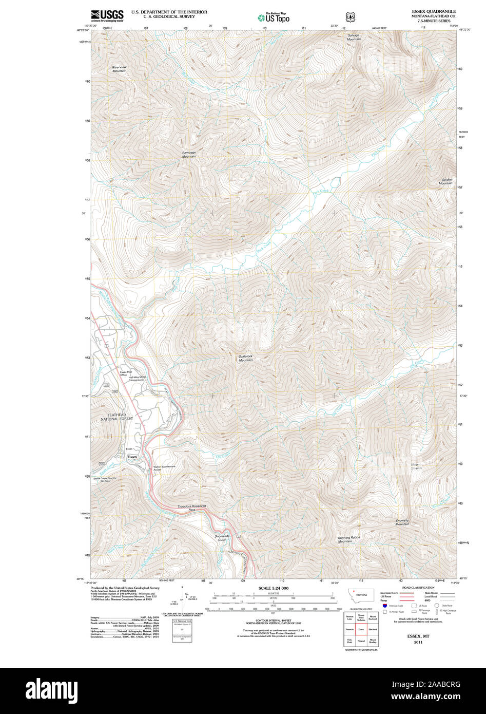 USGS TOPO Map Montana MT Essex 20110712 TM il restauro Foto Stock