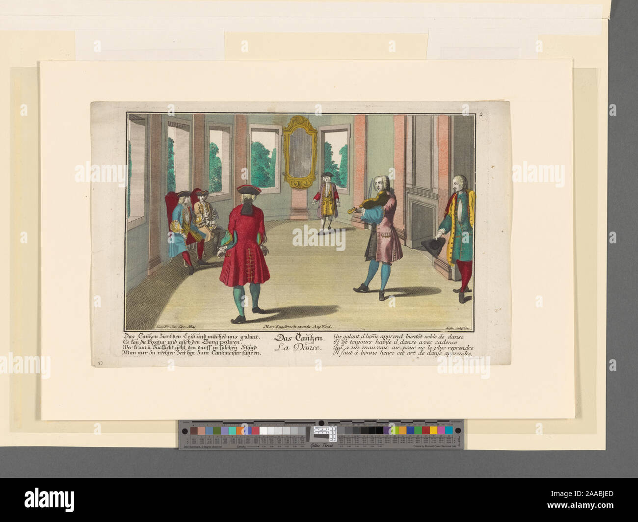 Didascalia sulla sinistra: quattro linee di tedesco versetto. Sul lato destro: quattro linee di Francese versetto.; Das Tanzen Foto Stock