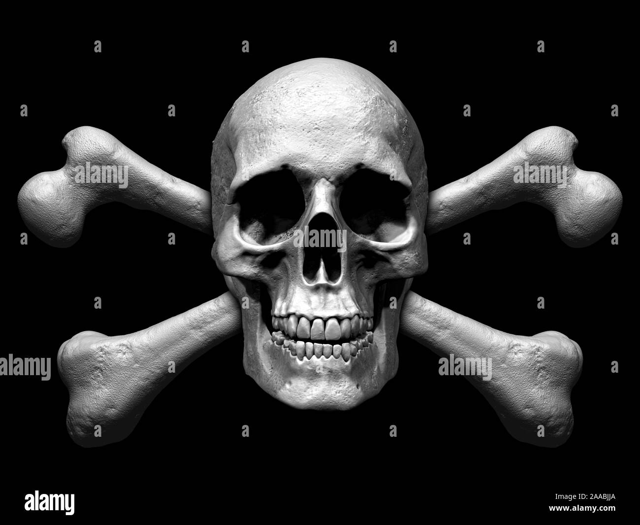 Cranio e illustrazione crossbones isolato in background - 3D render Foto Stock