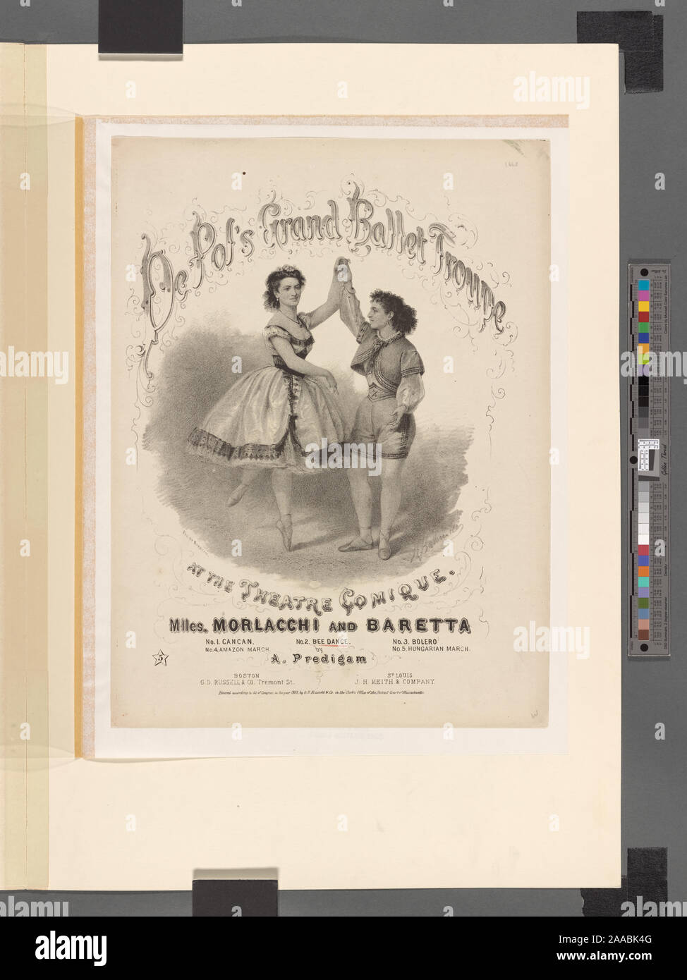 La musica del foglio di copertura. N. 2: Bee dance. Morlacchi di demi-atteggiamento sur la pointe supportato da baretta in parodia.; De Pol's Grand un corpo di ballo presso il Teatro Comique, Mlles. Morlacchi Baretta e. Foto Stock