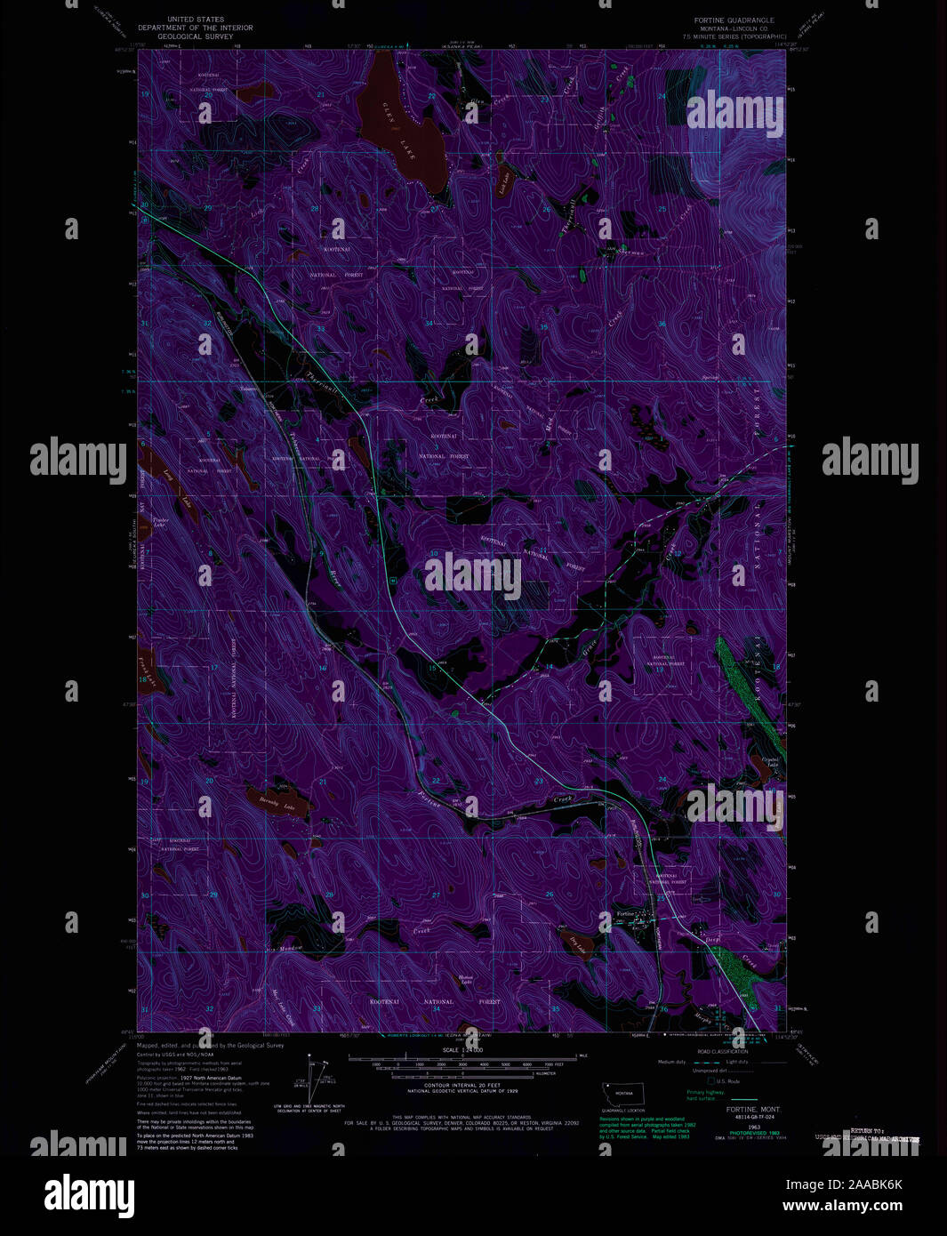 USGS TOPO Map Montana MT Fortine 263867 1963 24000 Restauro invertito Foto Stock