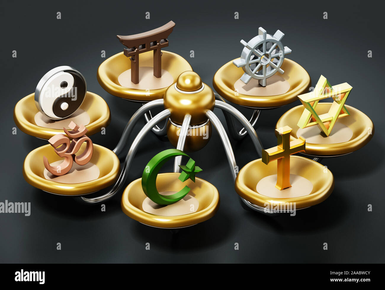 Spirituale e simboli religiosi isolati su nero. 3D'illustrazione. Foto Stock