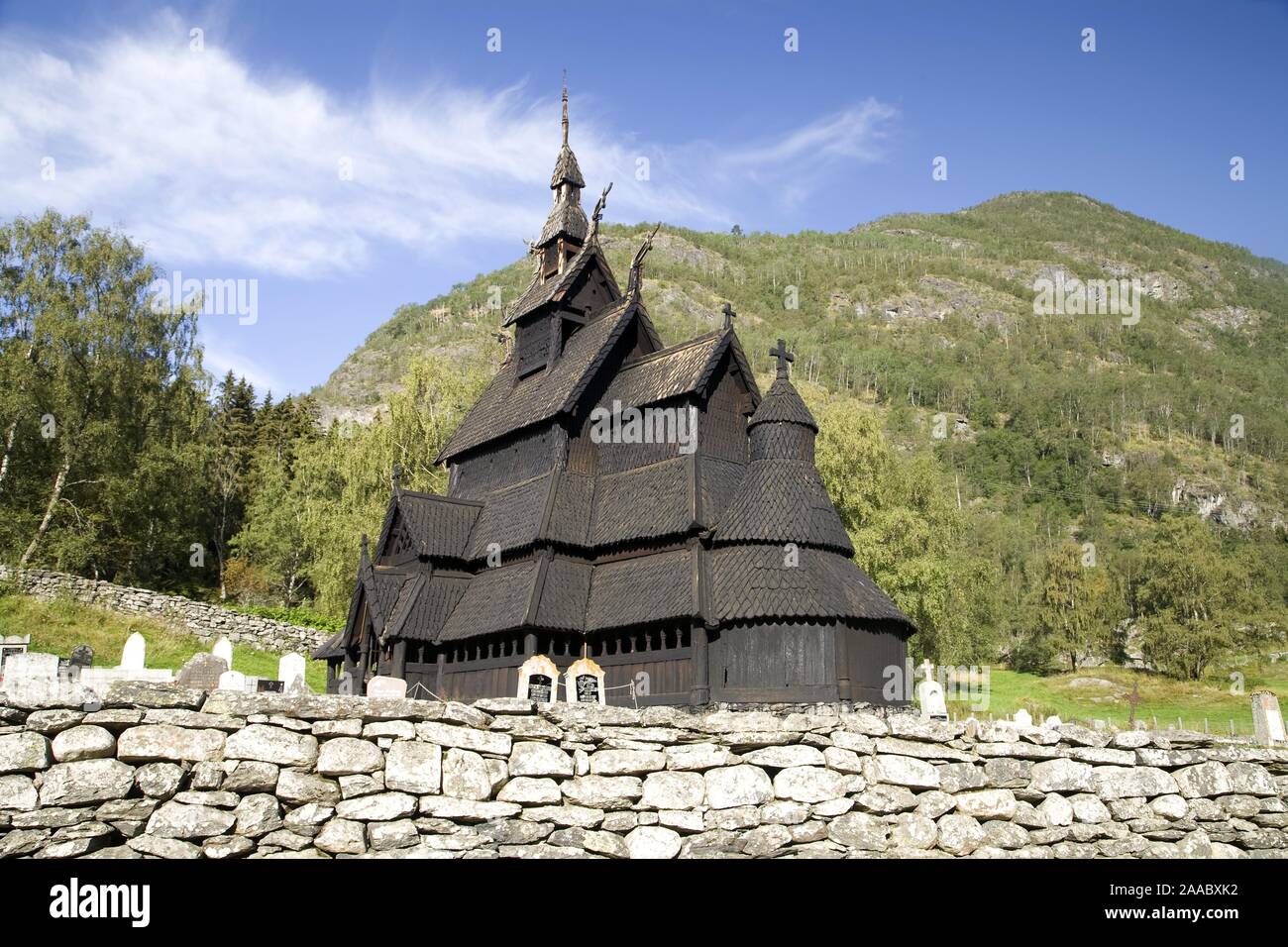 Doga Chiesa di Borgund, Laerdal valley, Sogn og Fjordane, Norvegia Foto Stock