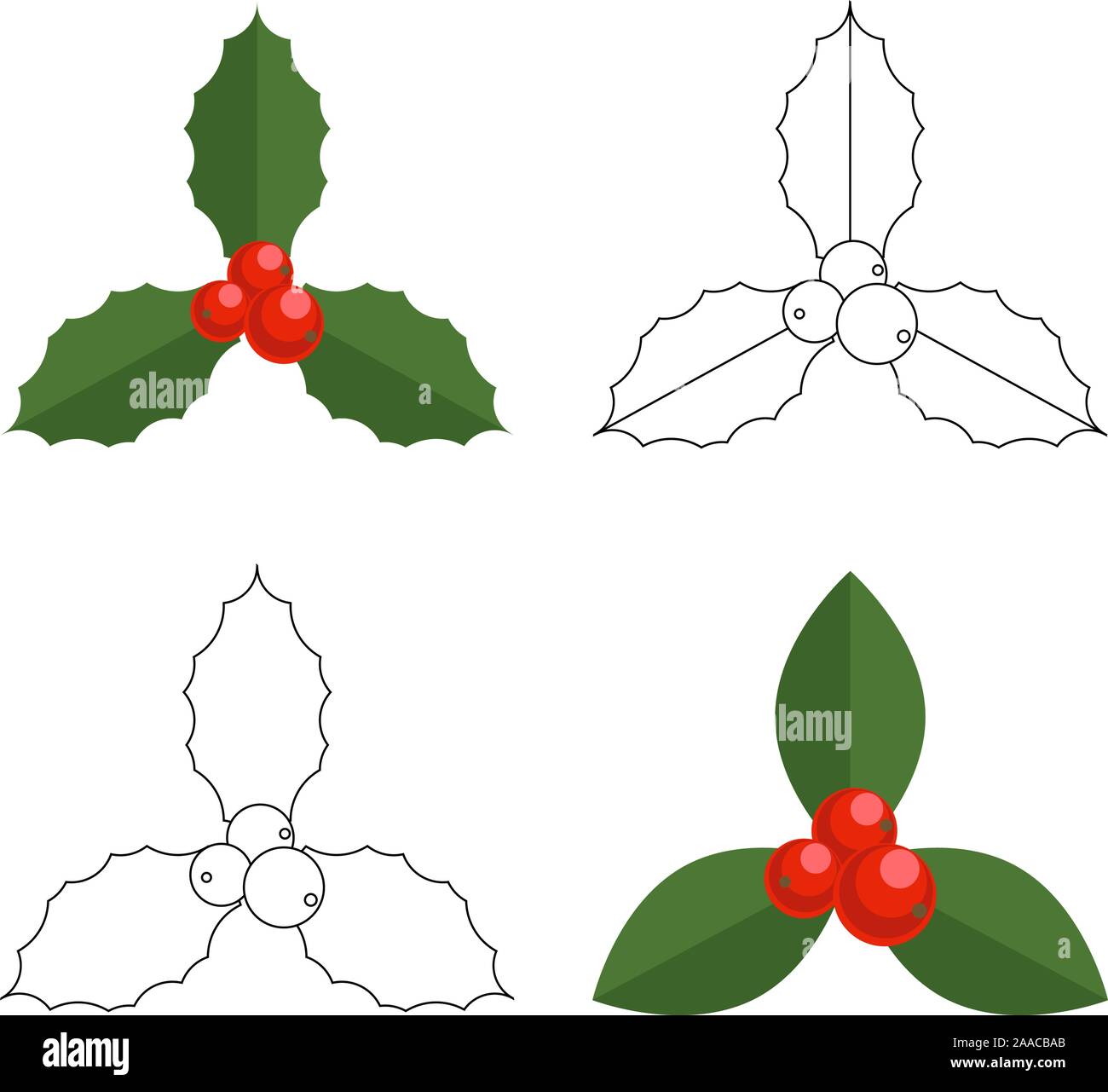 Holly berry Christmas Icona. Elemento di design. Cartoon semplice decorativo di vischio il rosso e il verde ornamentale. Illustrazione Vettoriale