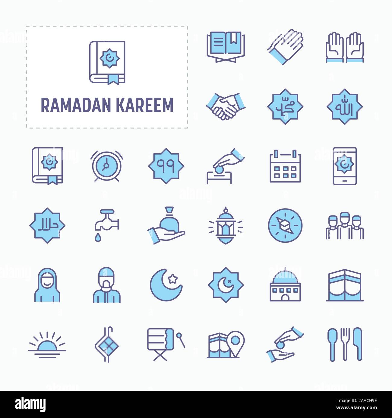 Islamico e il Ramadan gli oggetti correlati - linea sottile, sito web application & presentazione icona. semplice e minima icona Vettore e illustrazione collezione. Illustrazione Vettoriale