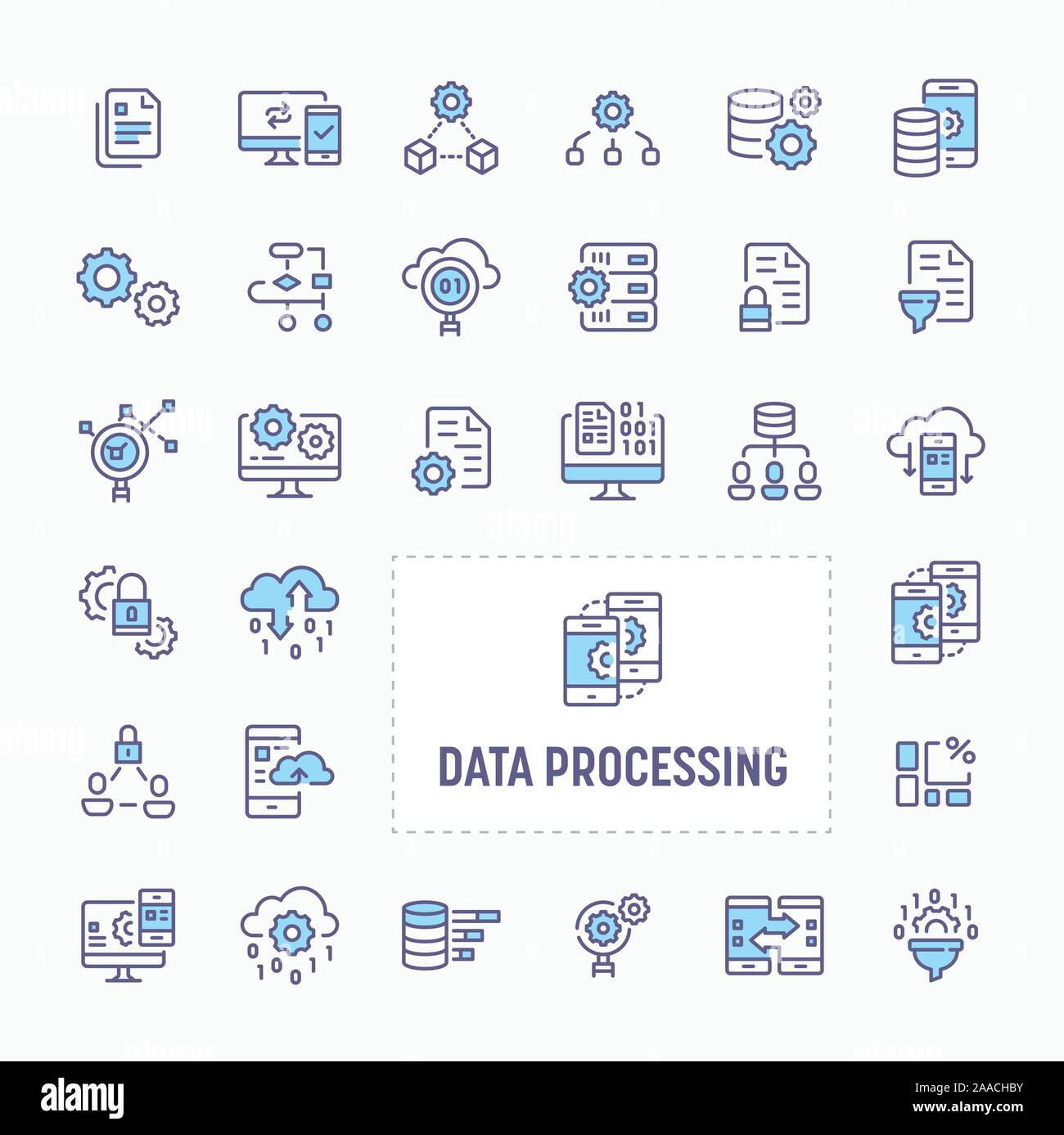 Elaborazione dei dati, la manipolazione, la conversione e la filtrazione - linea sottile, sito web application & presentazione icona. semplice e minima icona Vettore e illu Illustrazione Vettoriale