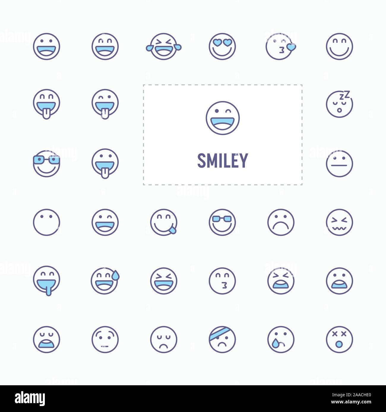 E smiley emoticon - linea sottile, sito web application & presentazione icona. semplice e minima icona Vettore e illustrazione collezione. Illustrazione Vettoriale