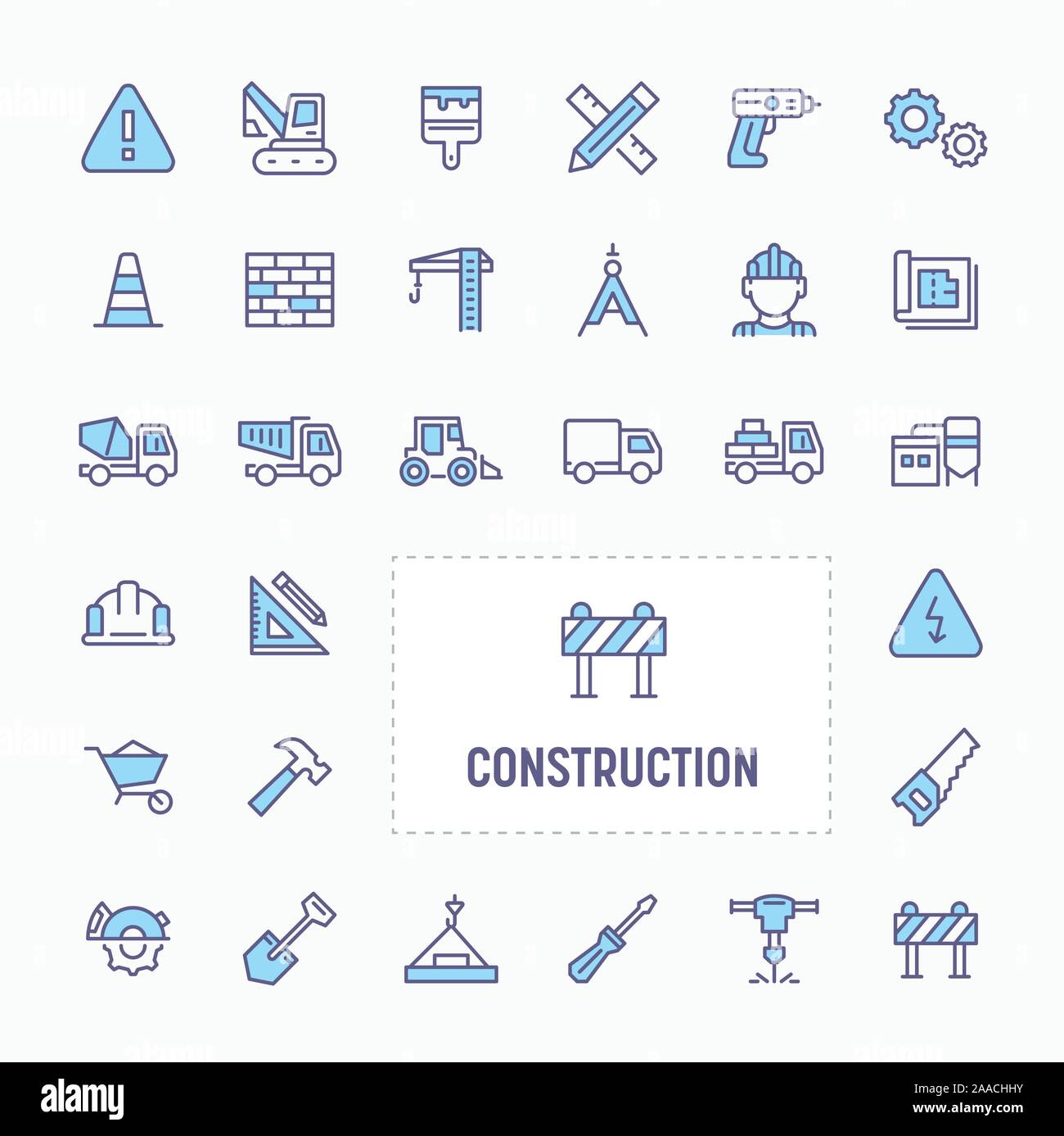 Costruzioni - linea sottile, sito web application & presentazione icona. semplice e minima icona Vettore e illustrazione collezione. Illustrazione Vettoriale