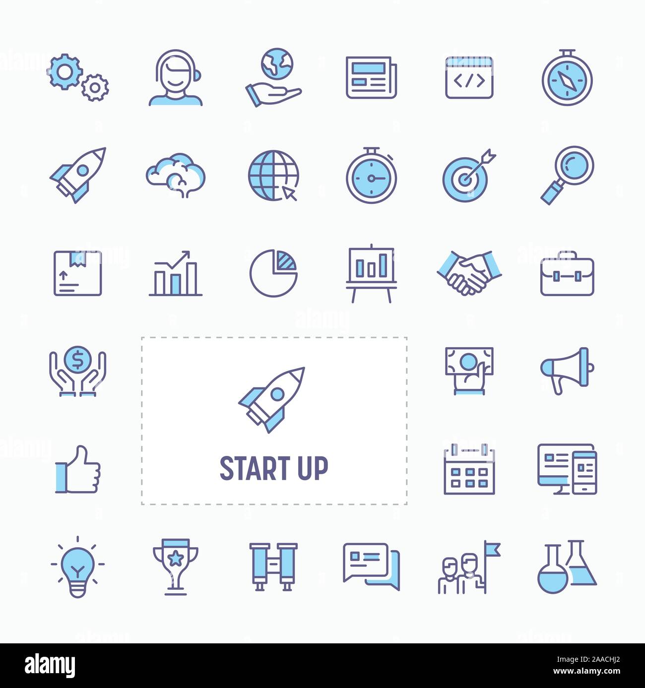 Azienda start-up - linea sottile, sito web application & presentazione icona. semplice e minima icona Vettore e illustrazione collezione. Illustrazione Vettoriale