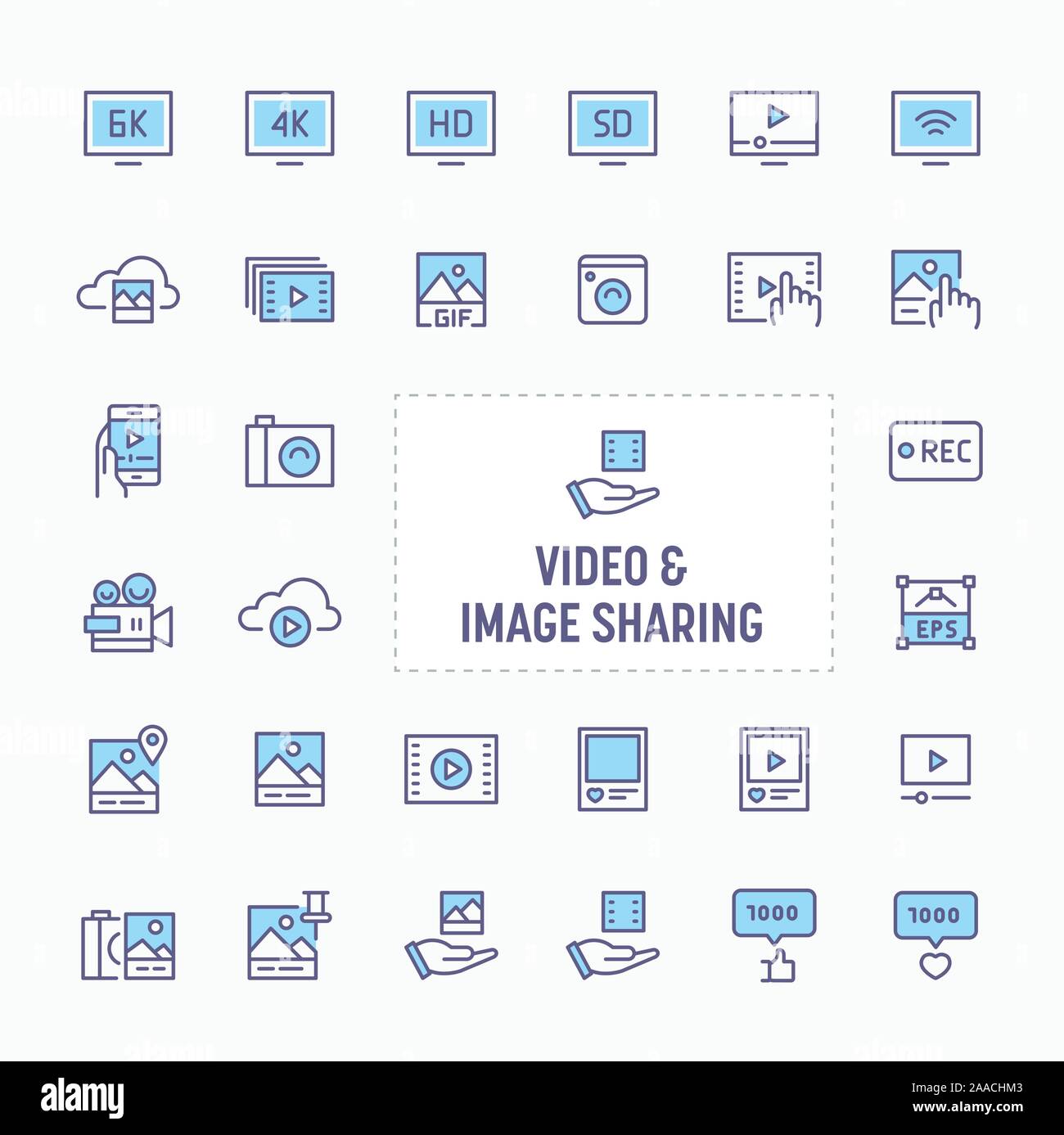 Video e la condivisione di immagini - linea sottile, sito web application & presentazione icona. semplice e minima icona Vettore e illustrazione collezione. Illustrazione Vettoriale
