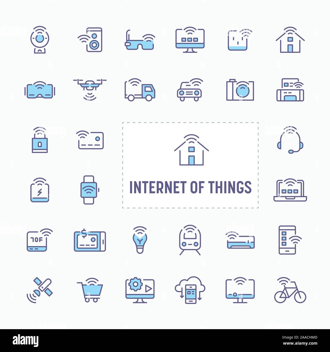 Internet delle cose (IOT) - linea sottile, sito web application & presentazione icona. semplice e minima icona Vettore e illustrazione collezione. Illustrazione Vettoriale