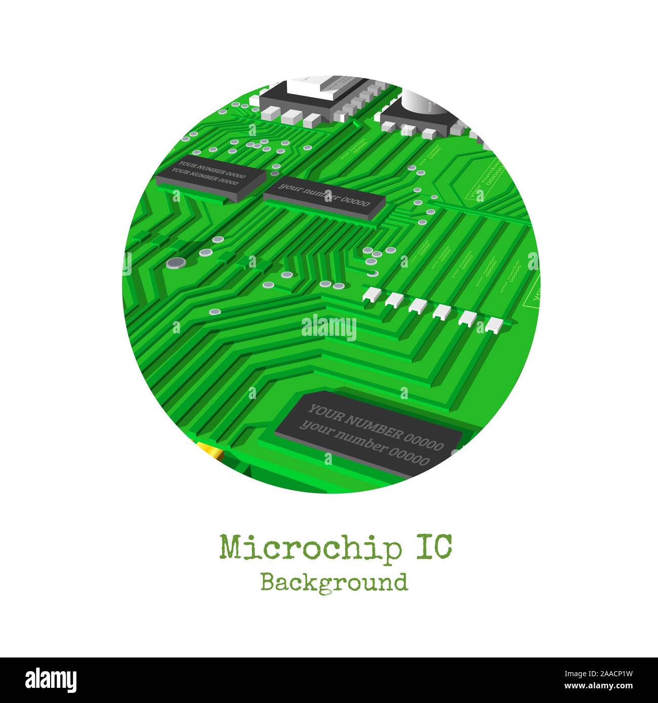 3d realistiche microchip cornice rotonda isolato su bianco Illustrazione Vettoriale