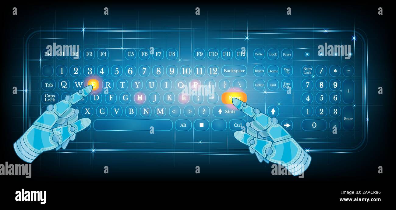 Lucido virtuale computer pc tastiera o tastierino con due abstract il  puntatore a forma di mano su sfondo blu.la composizione del numero Immagine  e Vettoriale - Alamy