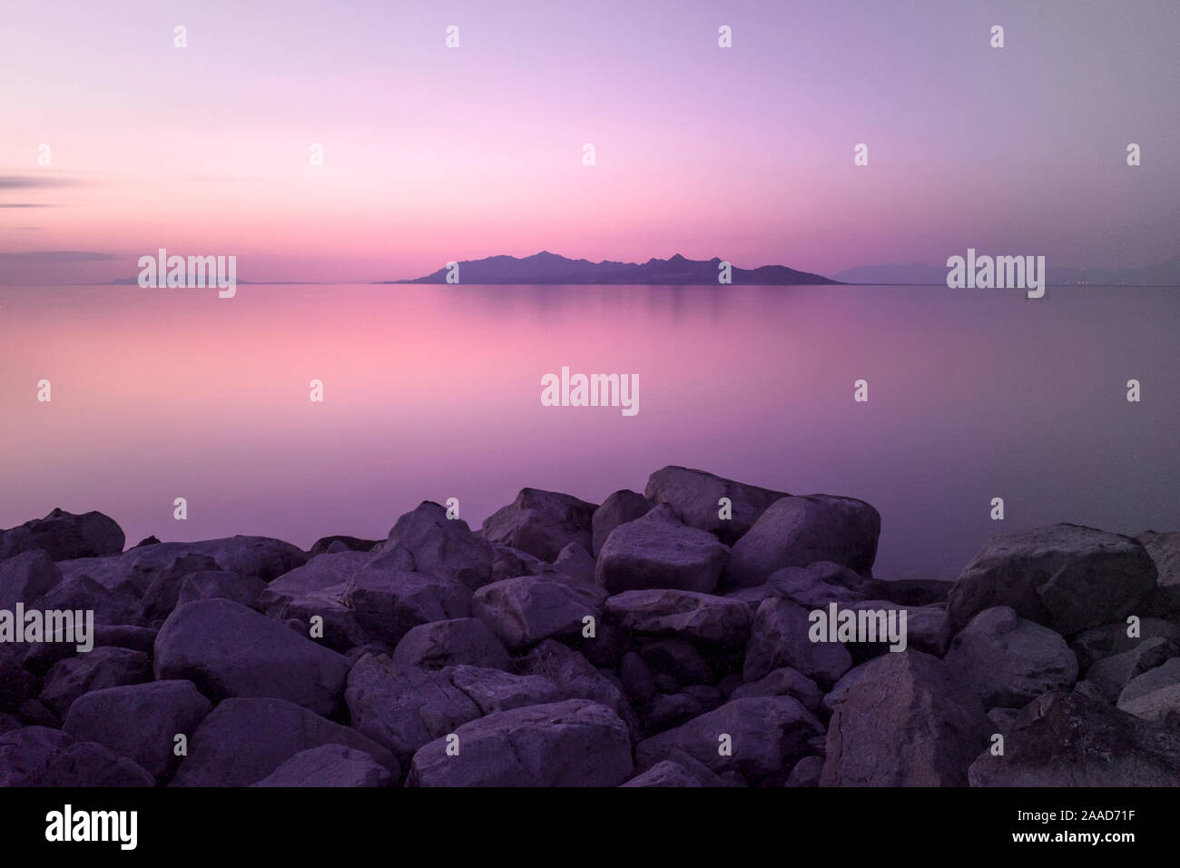 Grande Lago Salato al tramonto, Utah, Stati Uniti d'America Foto Stock