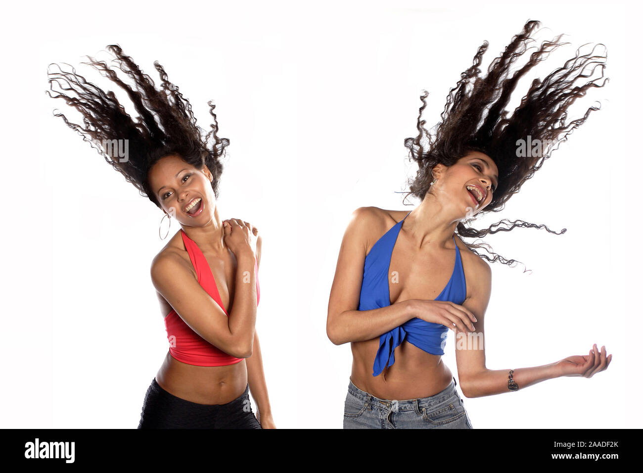 Zwei Maedchen tanzen zu Disco-Musik Foto Stock