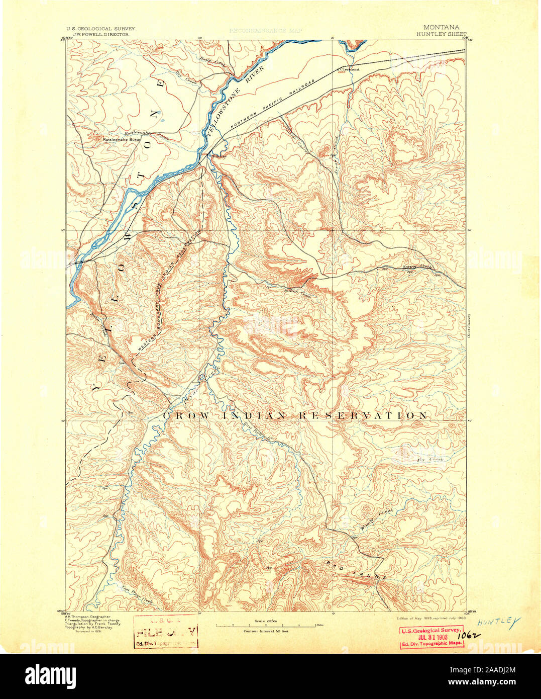 USGS TOPO Map Montana MT Huntley 268567 1893 125000 Il restauro Foto Stock