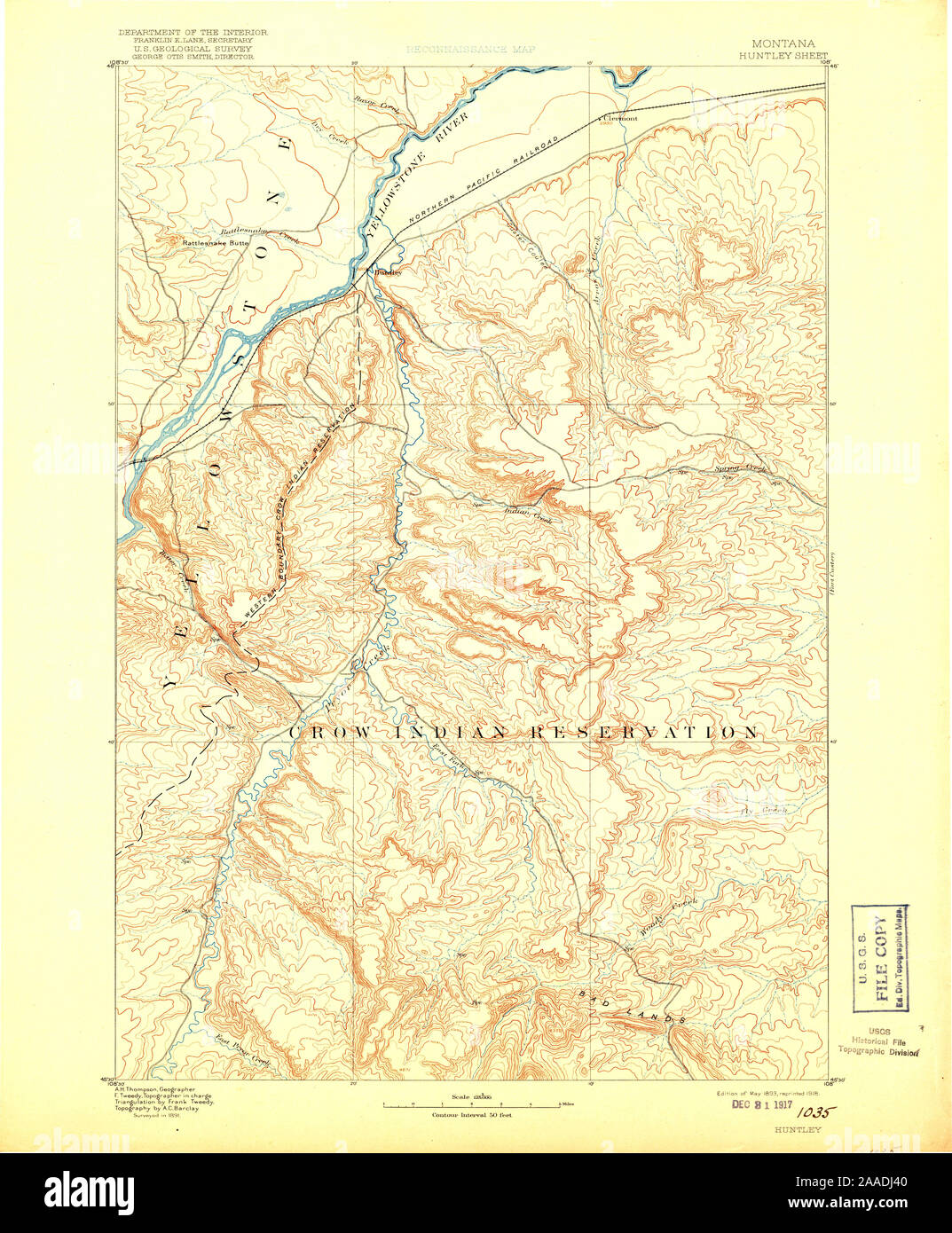 USGS TOPO Map Montana MT Huntley 268568 1893 125000 Il restauro Foto Stock