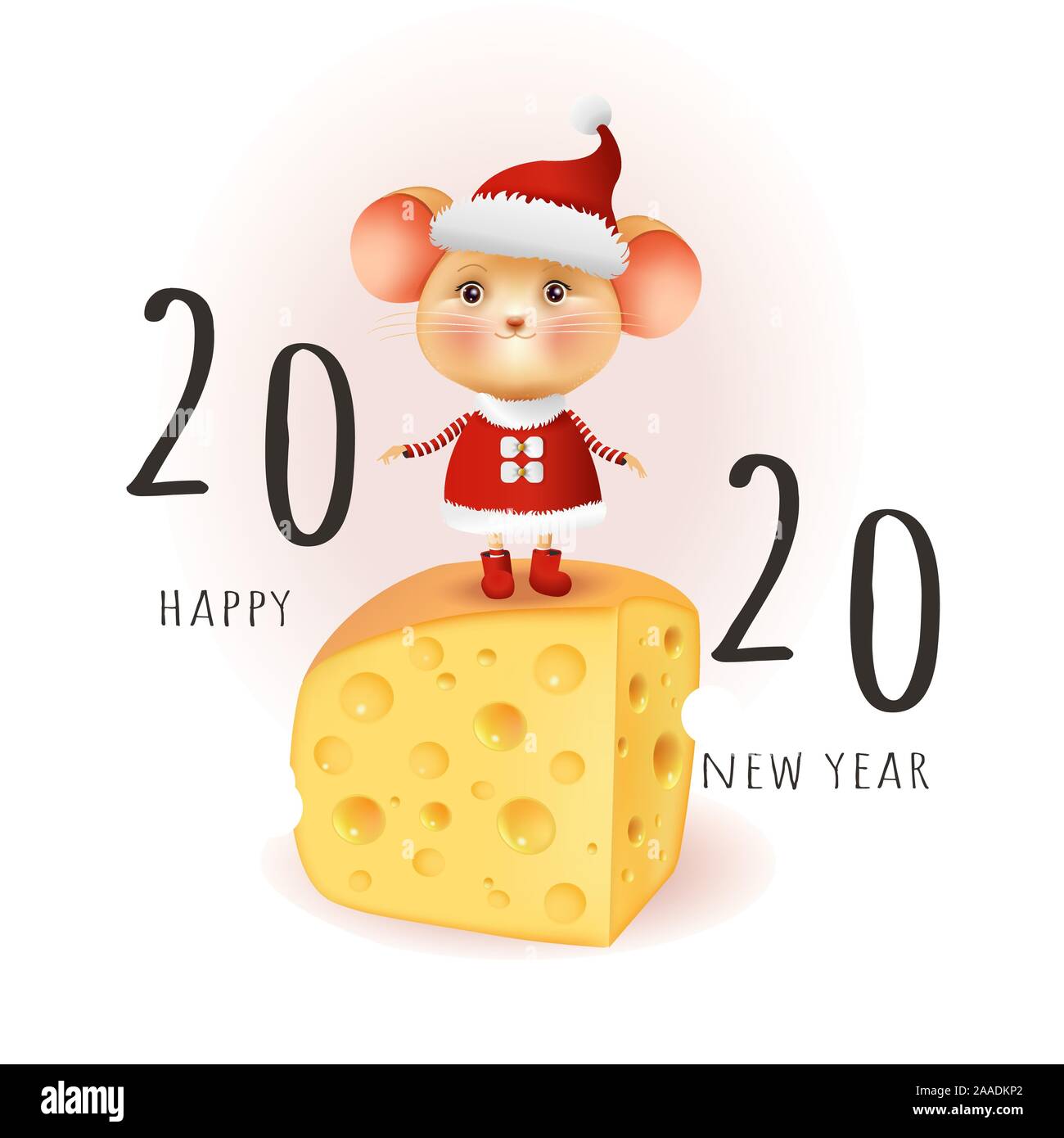 Piccolo mouse in un costume di Natale e formaggio. Illustrazione Vettoriale