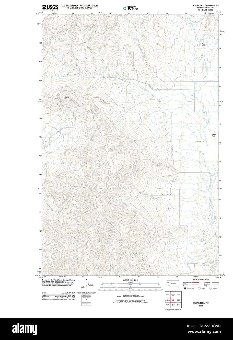 USGS TOPO Map Montana MT Irvine Hill 20110617 TM il restauro Foto Stock