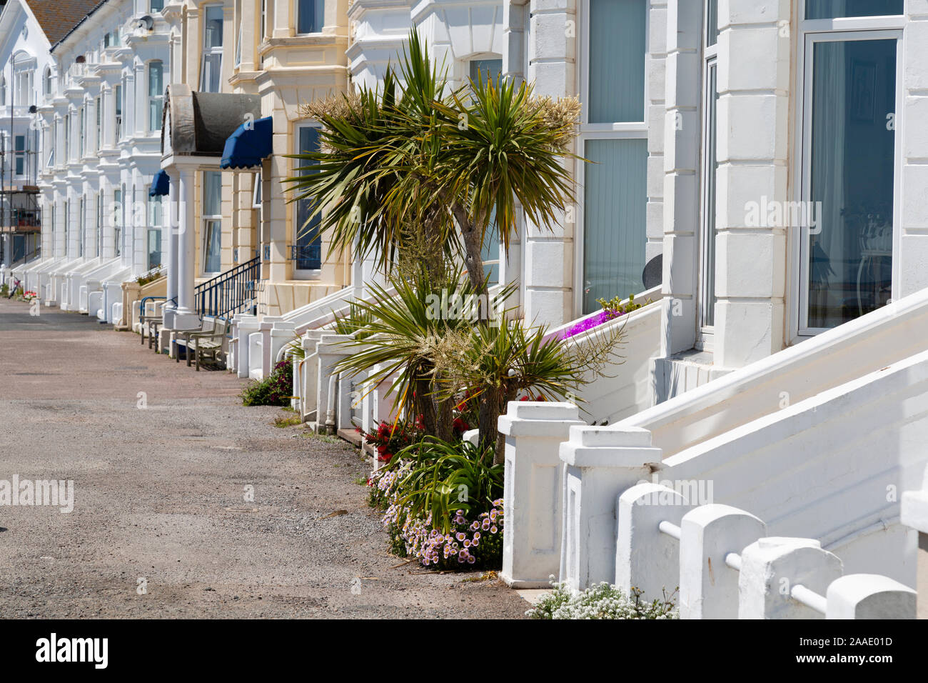 Ville a schiera lungo il lungomare, Exmouth Devon, Foto Stock