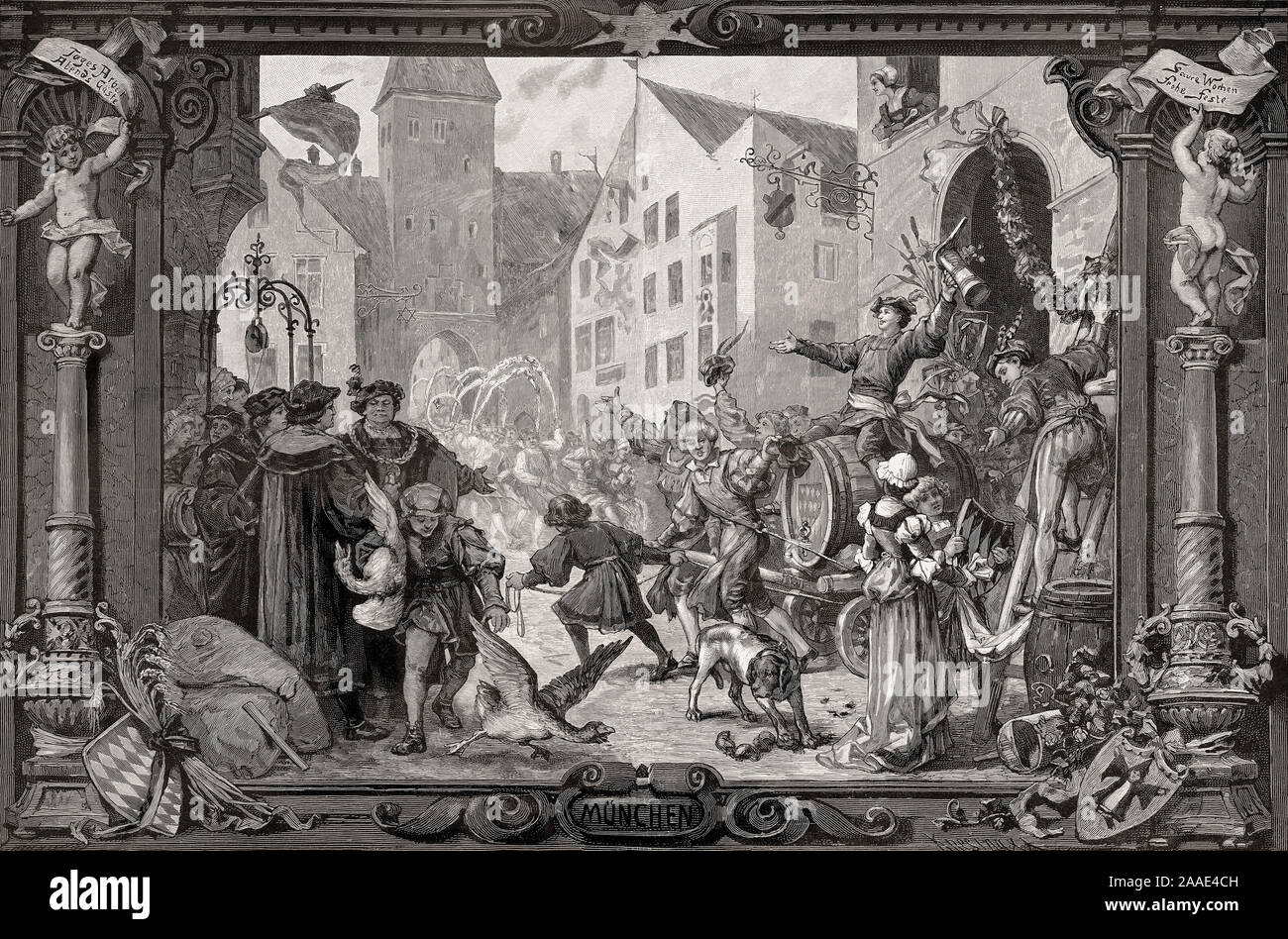 Schäfflertanz, Schaeffler danza, Cooper's dance, Monaco di Baviera, XVI secolo Foto Stock