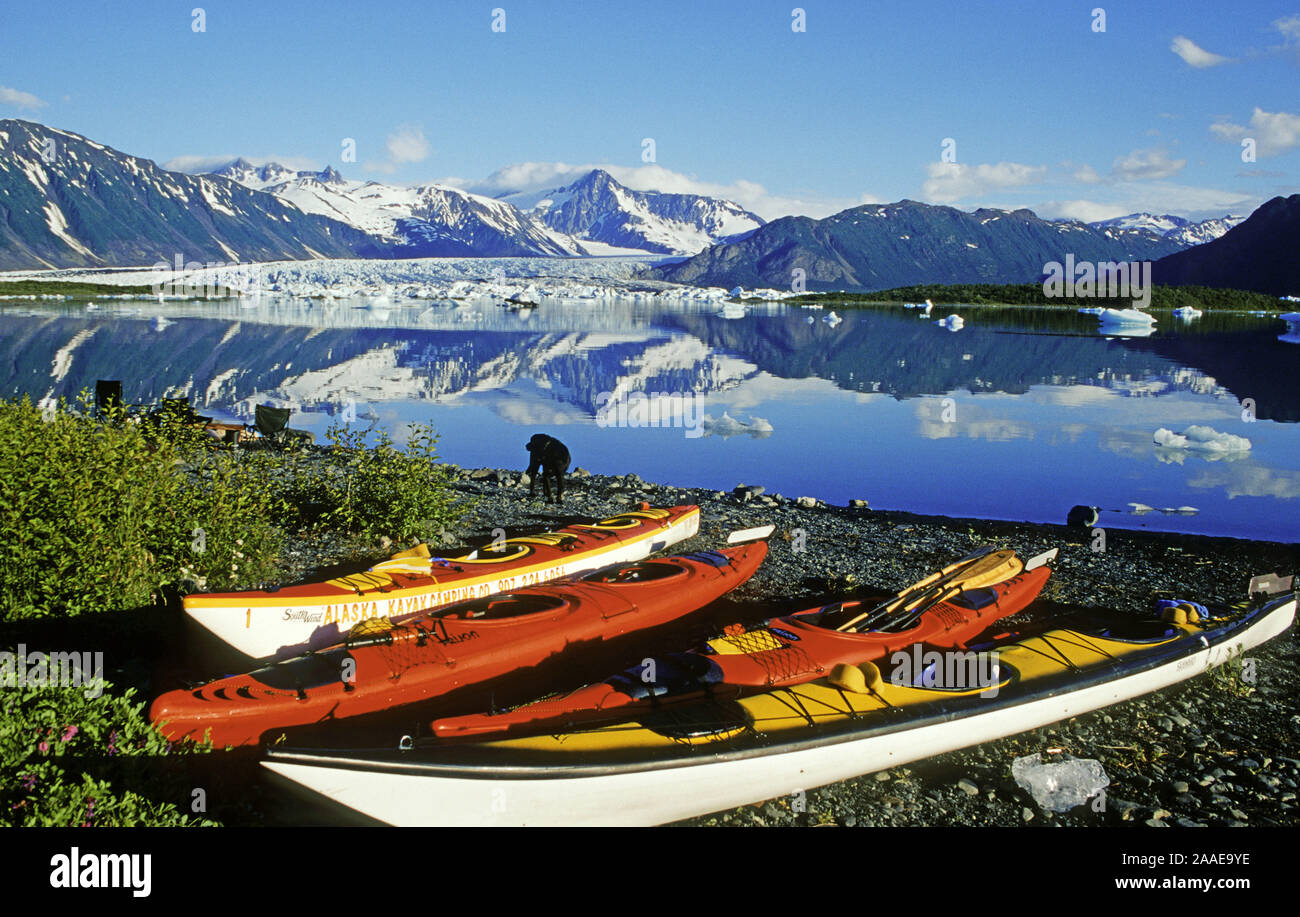 Kajaker bei einer Pausa in der Bear Glacier Lagune im Kenai Fiord N.P. - Alaska Foto Stock