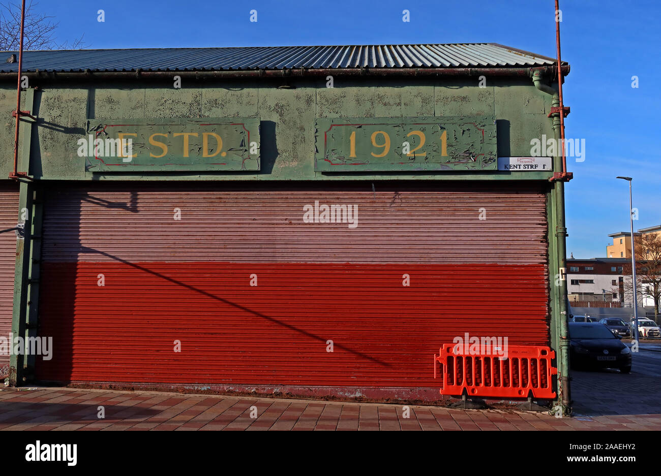 Estd 1921, Barras segno, Gallowgate, East End di Glasgow, Scozia, Regno Unito, G1 5DX Foto Stock