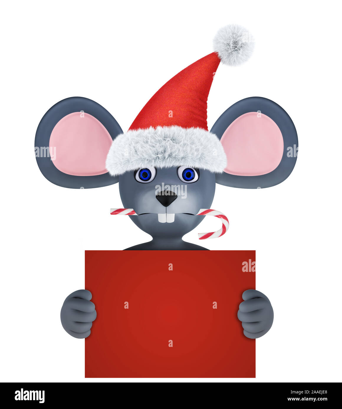 Anno di ratto. Felice anno nuovo 2020. Banner, flyer, cartolina. Mouse con la caramella isolato su bianco. 3D render Foto Stock