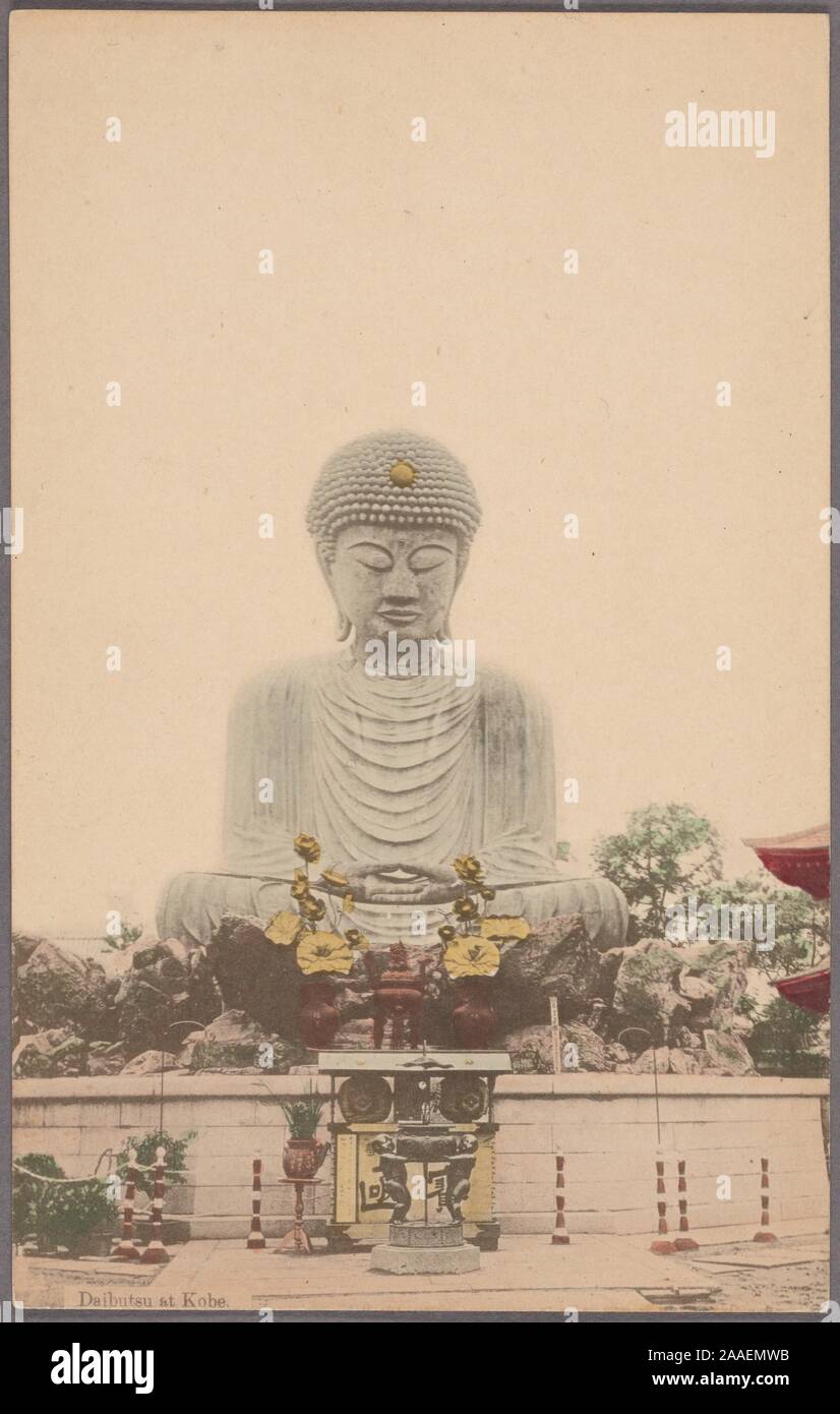 Cartolina illustrata di un daibutsu, oppure una gigantesca statua del Buddha a Nofukuji tempio di Kobe, nella prefettura di Hyogo, Giappone, 1905. Dalla Biblioteca Pubblica di New York. () Foto Stock
