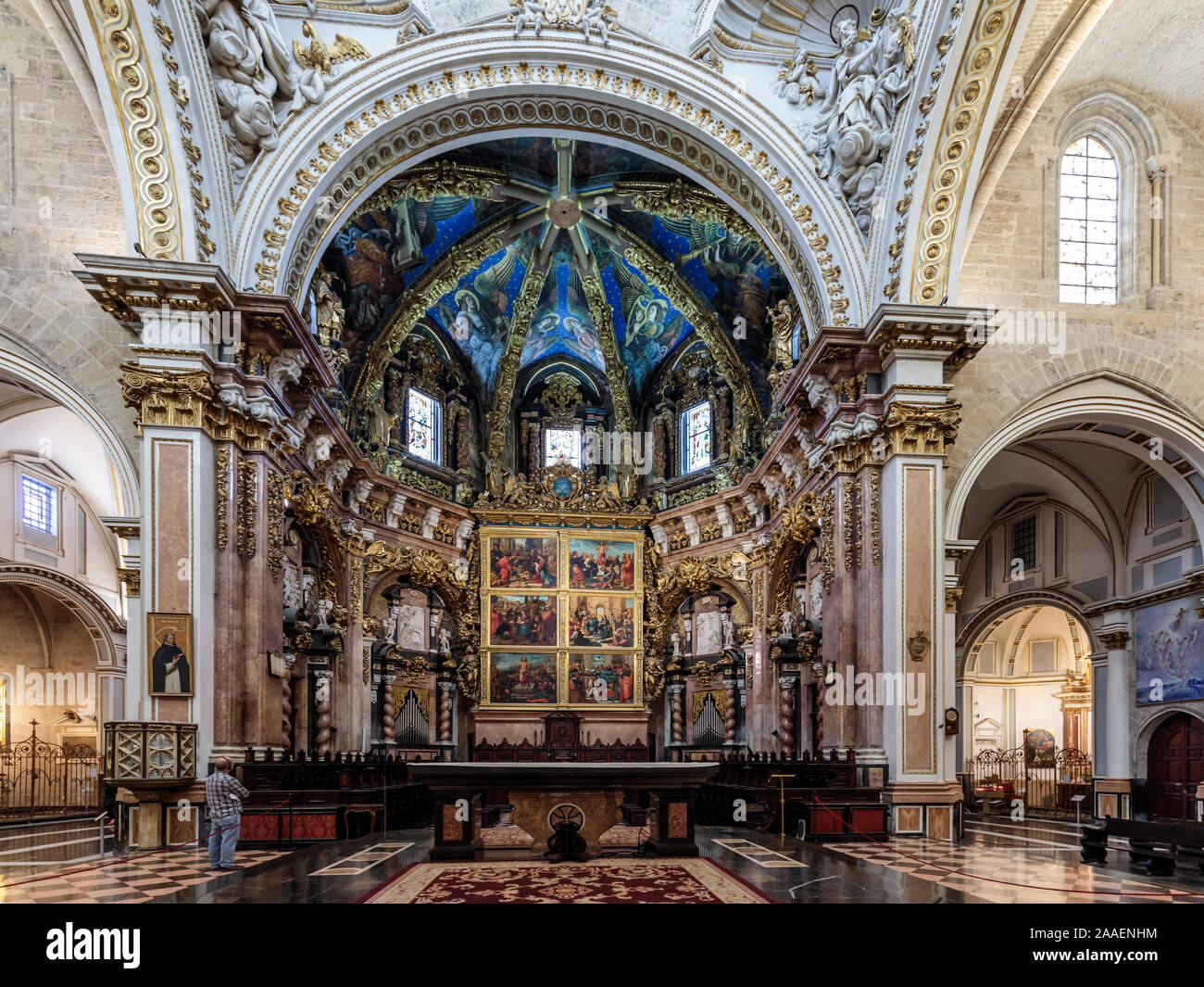 Vista interna della cattedrale di Valencia ( La Catedral) che mostra il coro, Valencia, Spagna Foto Stock