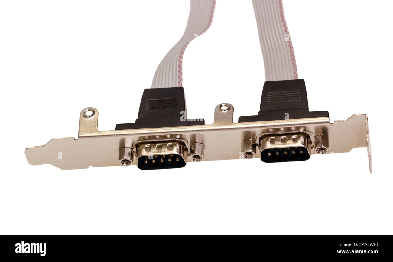 Raccolta elettronica - Computer digital input output port card isolato su sfondo bianco Foto Stock