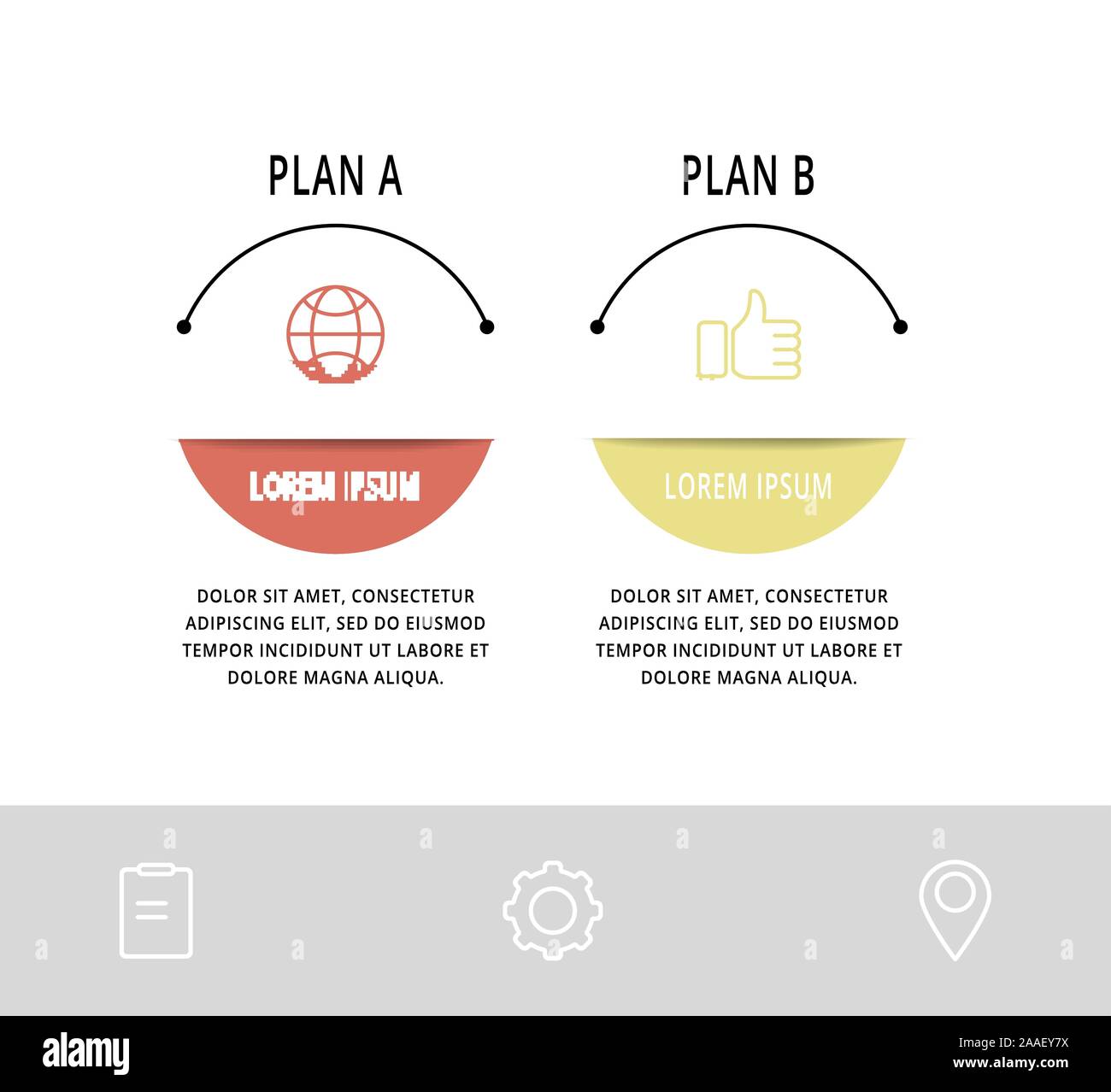 Vettore di linea piatta modello infographics cerchio. Il concetto di business con 2 opzioni e frecce. Due passi per il contenuto, del diagramma di flusso, timeline, livelli Illustrazione Vettoriale