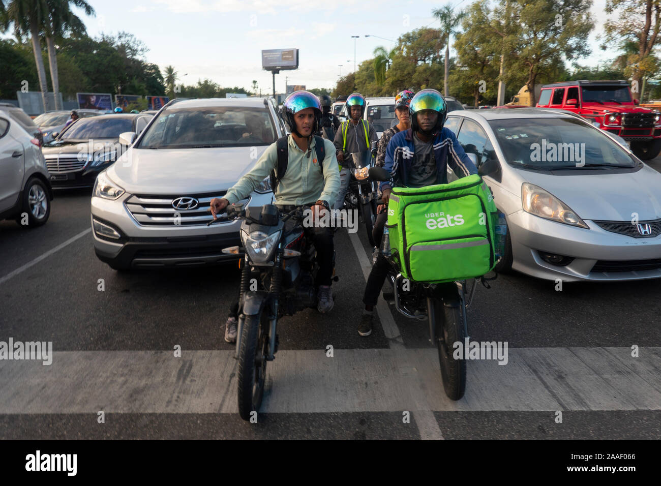 Traffico mattutino di punta in Santo Domingo Repubblica Dominicana Foto Stock