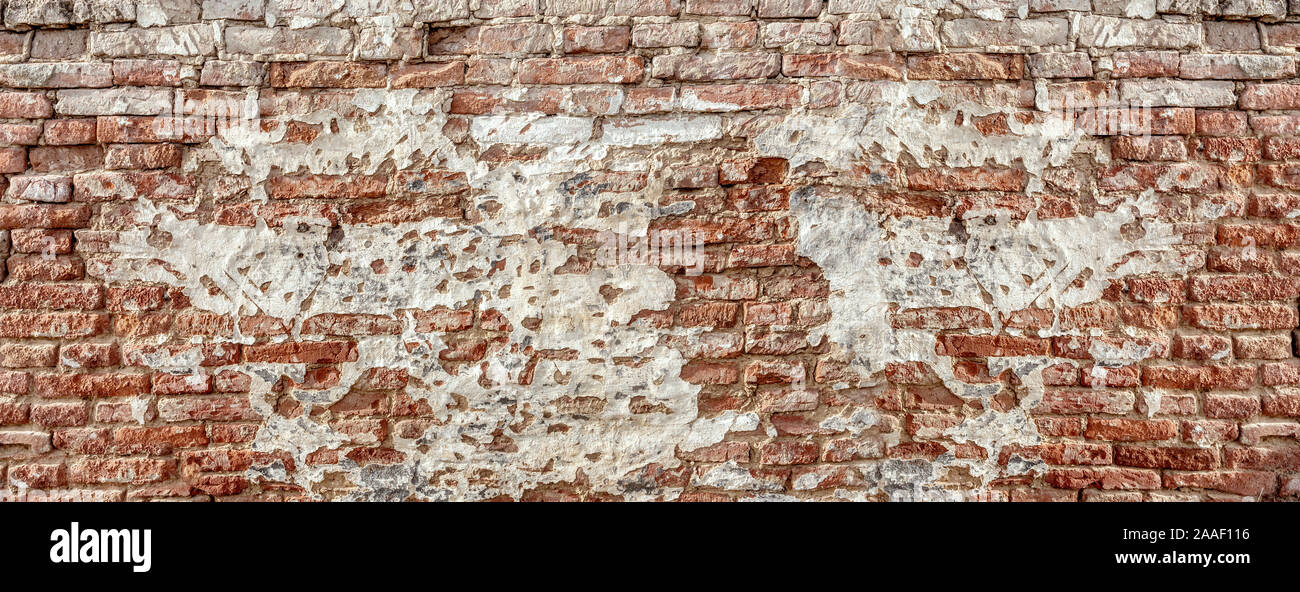 Vecchio muro in mattoni con il bianco e il rosso dei mattoni sfondo. vintage muro di mattoni texture Foto Stock