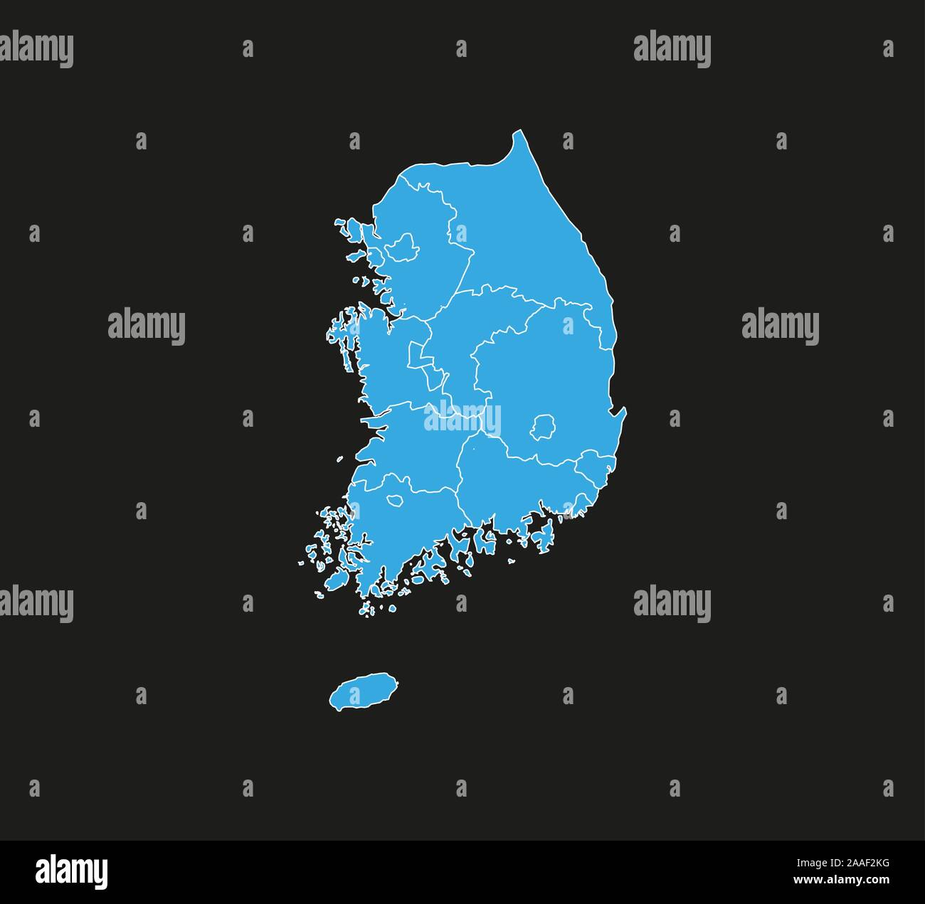 Corea del Sud Mappa, membri mappa di confine. Illustrazione Vettoriale. Sfondo nero. Illustrazione Vettoriale