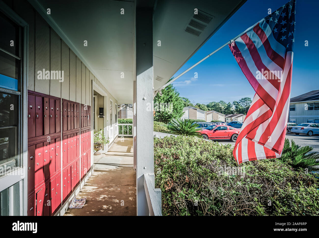 L'ufficio presso il Four Seasons Apartments è raffigurato con cassette postali in Mobile, Alabama. Il complesso di appartamenti è gestito da Sealy Società di gestione. Foto Stock