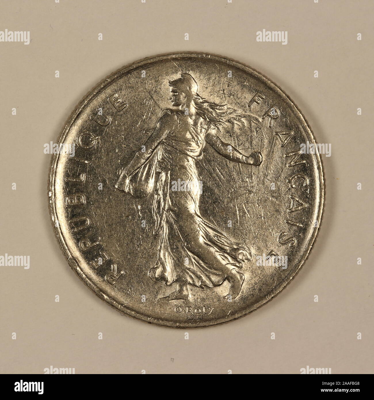 Rückseite einer ehemaligen Französischen 5 Francs-Münze Foto Stock